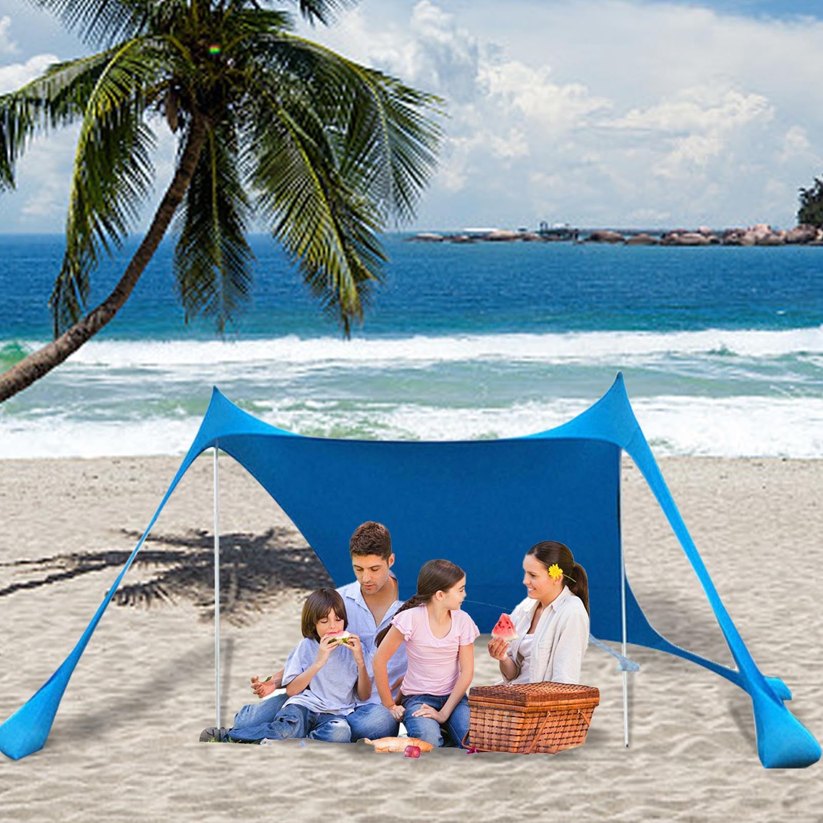 Tenda da spiaggia con UPF50+ Protezione Sun | Luce Ampoule portatile Parasole pieghevole | Summer Shelter Mare Garden Escursioni Famiglia Campeggio per bambini Facile Assemblea