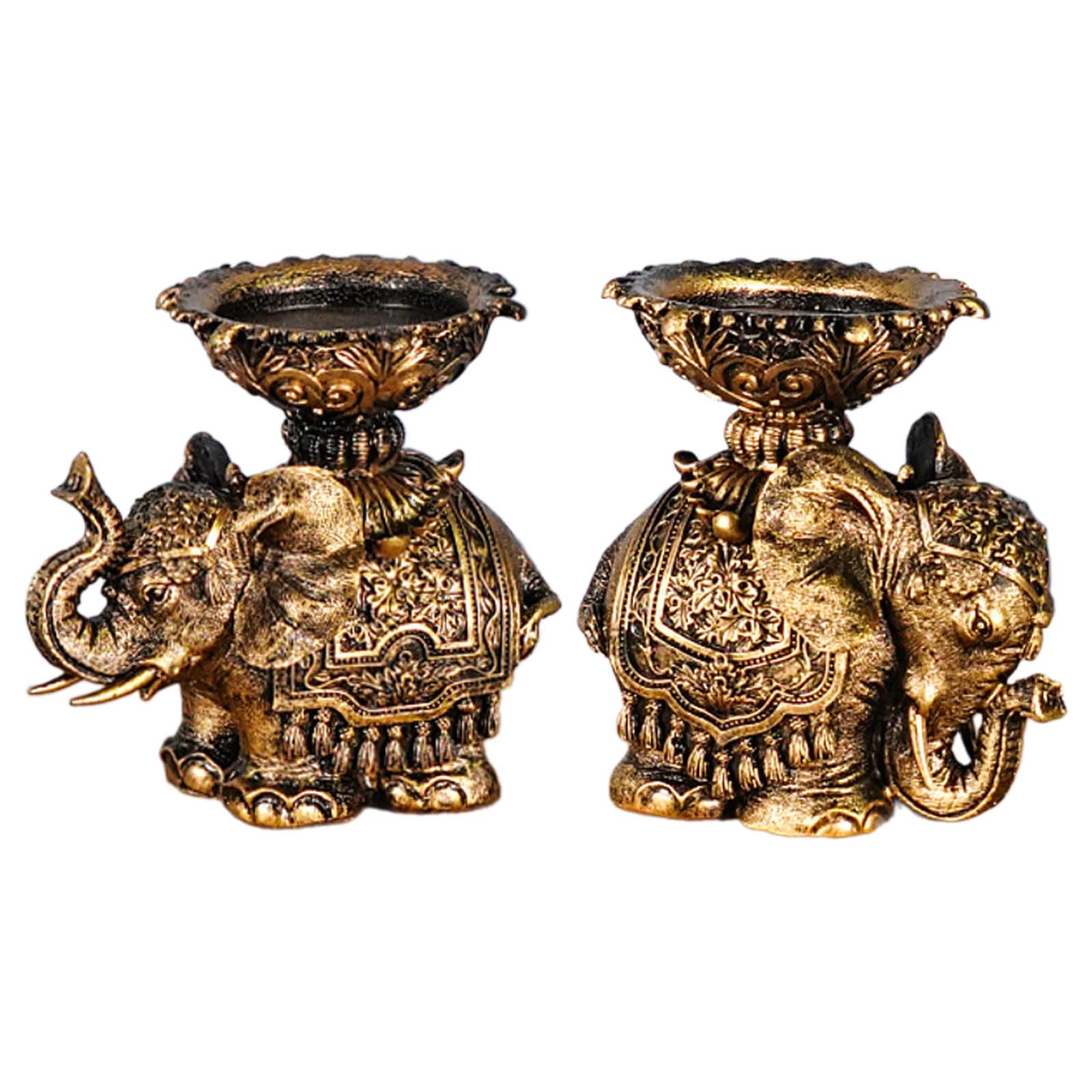 carotoe Of 2 Embossed Elephant Statue Holder Vintage Antiqued Animal Sculpture Candlesticks Centerpieces Home Decors Elephant Candlestick