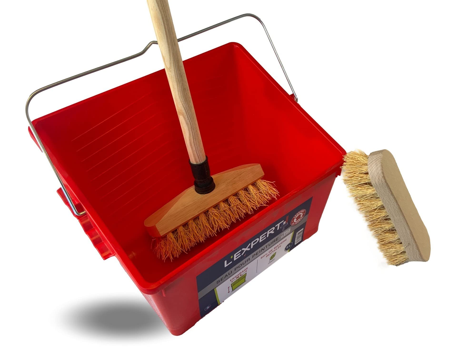 Kibros Kit Balai Lave-Pont chiendent Manche Bois Seau Brosse à Laver