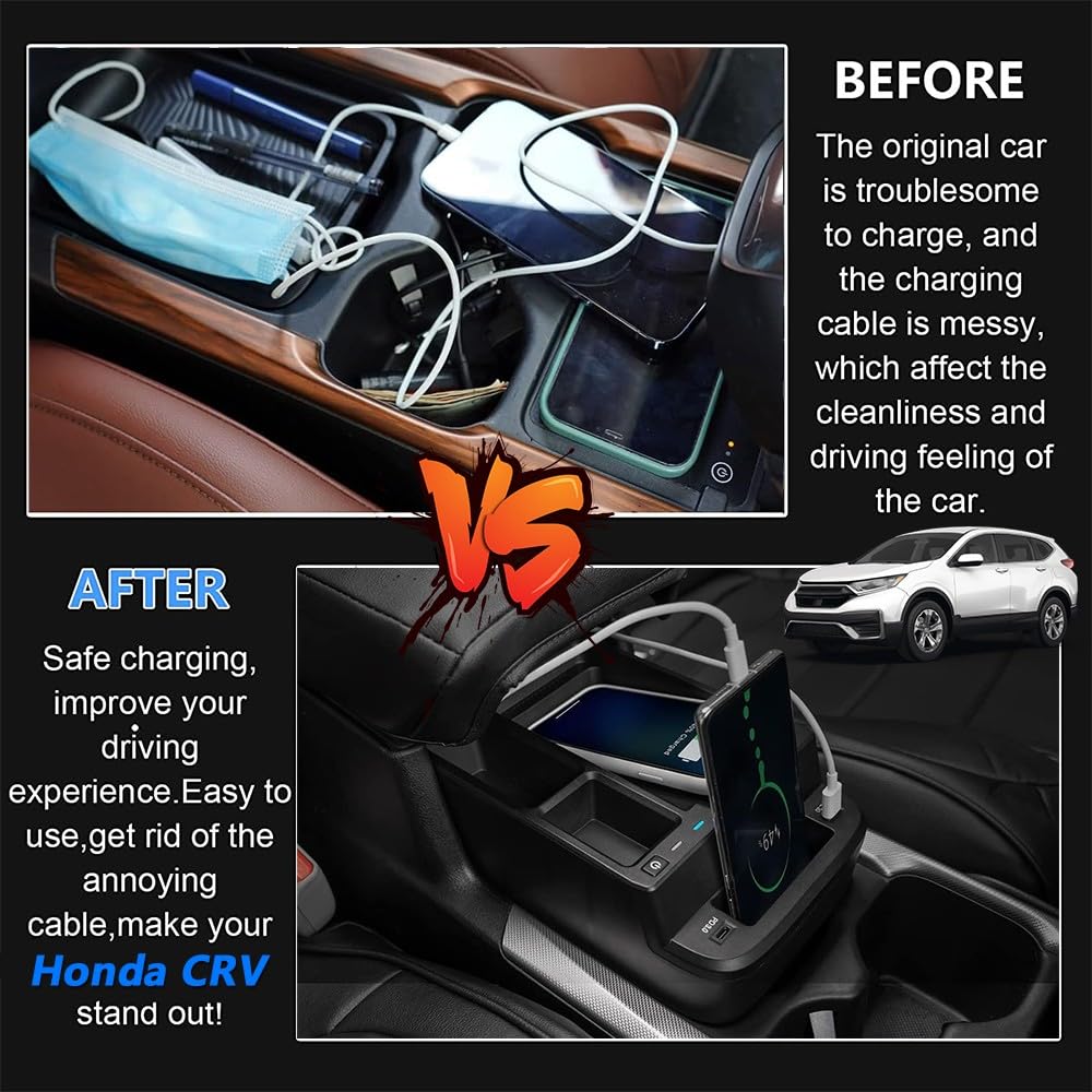 Singkin Wireless Car Charger For Honda CRV 2023 2024 2025, Dual Wireless Fast Phone Charging Pad For 6th Gen Honda CR-V LX EX Sport Hybrid Center Console Panel Interior Accessories Upgrades - View #9