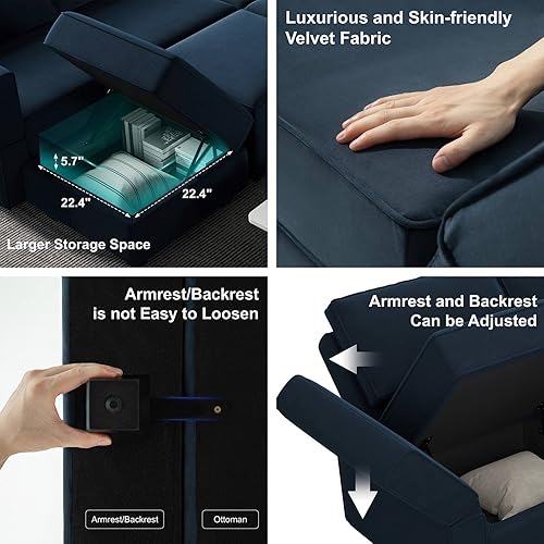 Miniatura 5 de Belffin Sofá modular grande con asiento de almacenamiento, sofá en forma de U de gran tamaño con tumbona reversible, juego de sofá modular con