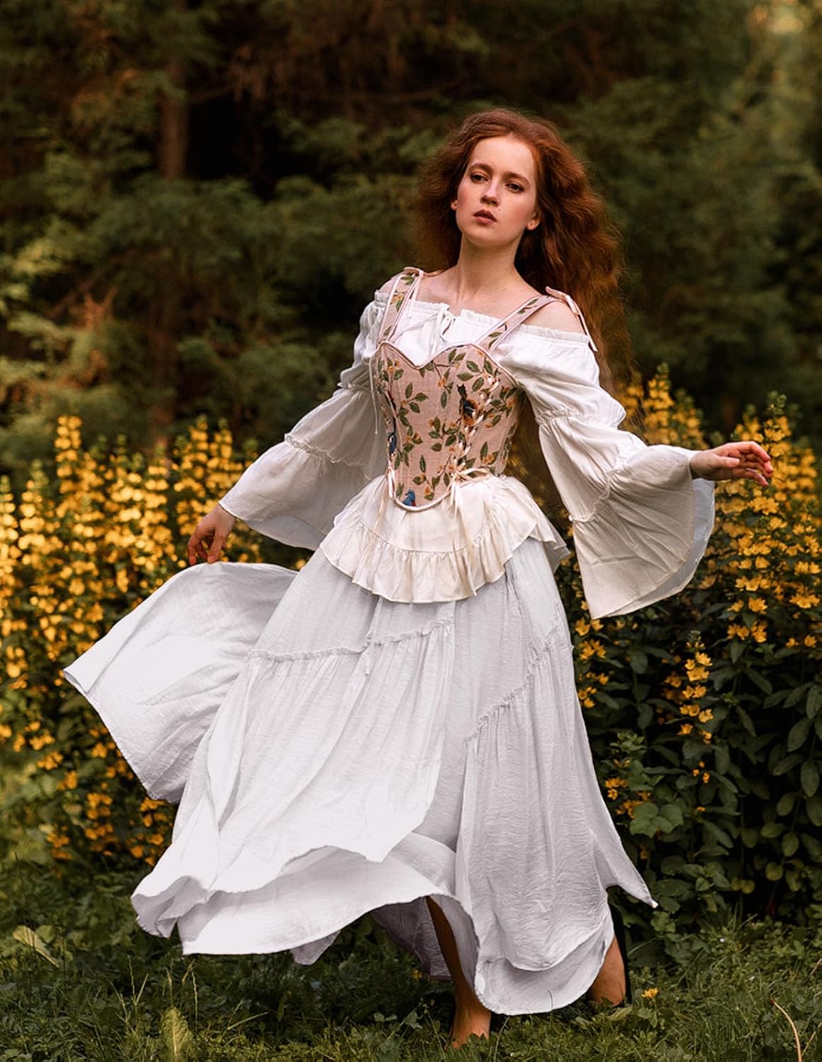 Scarlet Darkness Long Skirts for Women Renaissance Costume Pirate Maxi Skirt Plus Size with Pockets - Image 3