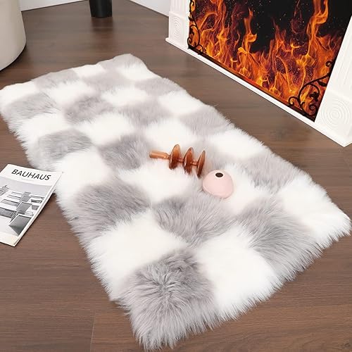 Miniatura 139 de Alfombra blanca de piel sintética de piel de oveja de 2 x 6 pies, alfombra mullida súper suave y esponjosa utilizada para dormitorio, suelo de Blanco