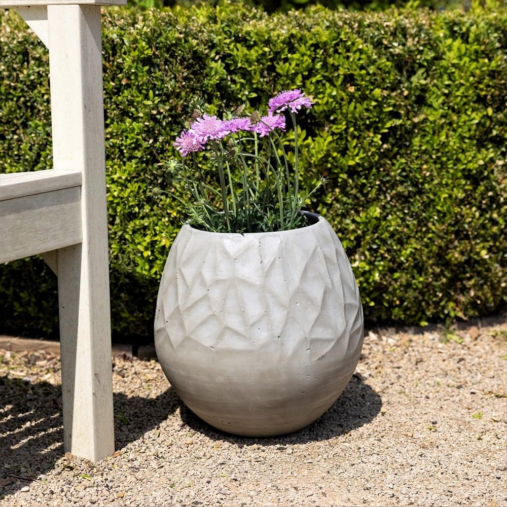 Primrose H32cm Natural Cement Round Planter Garden Patio Flower Pot