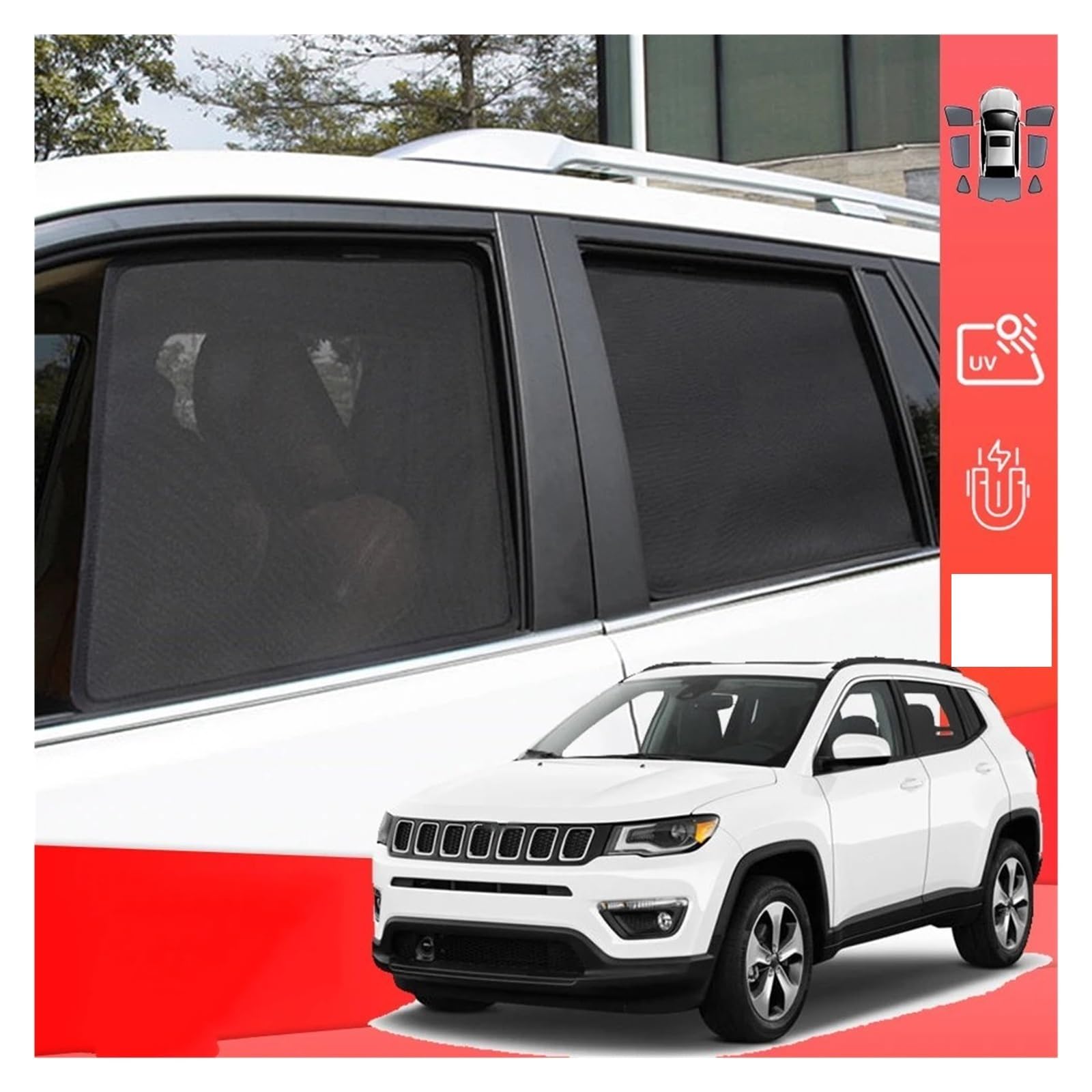 Parasole Macchina Per Jeep Per COMPASS MP 2017-2023 Magnetico Finestrino Laterale Anteriore Posteriore Parabrezza Tenda Auto Parasole Scudo Auto Parasole (Misurare : 4PCS Rear Triangular)