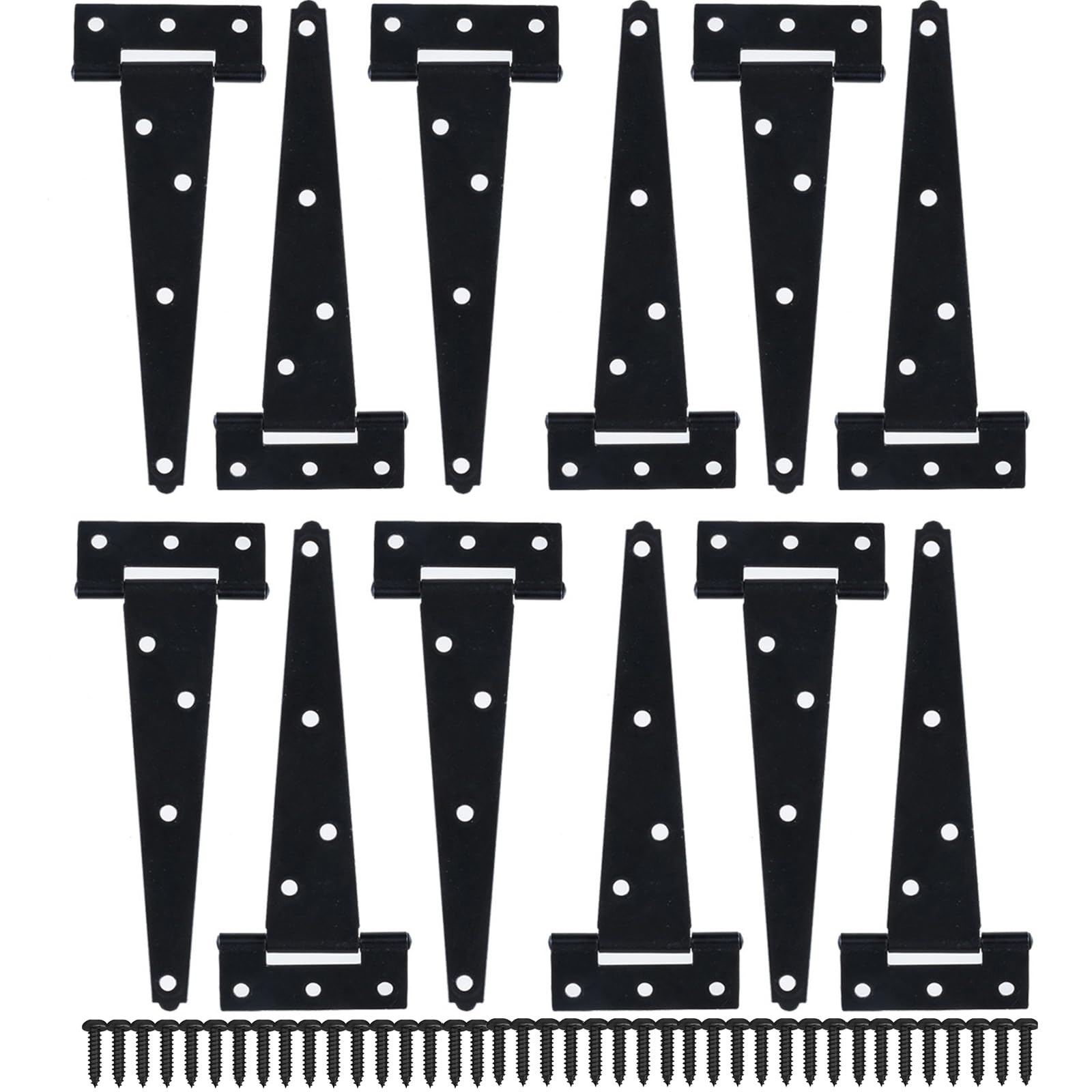 Charnières de porte en T 15,2 cm en fer forgé noir pour abri et clôture de jardin | Lot de 12
