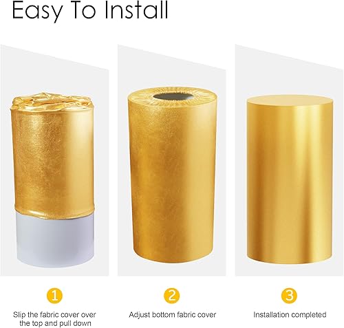Miniatura 3 de Juego de 5 fundas para pedestal de elastano cilíndrico, color dorado, para fiestas, bodas, pilares, baby shower, mesas de postre, fiesta de