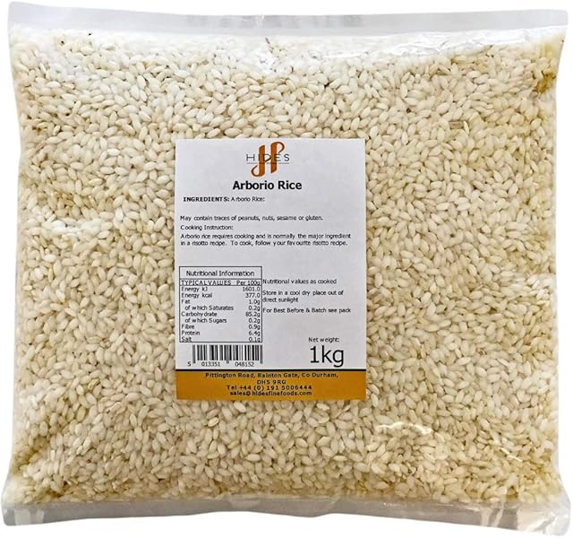 Hides Fine Foods - Risotto White Arborio Rice 1kg - GMO Free - Suitable for Vegetarians - Soups - Risotto - High Fibre - Good Source of Antioxidants