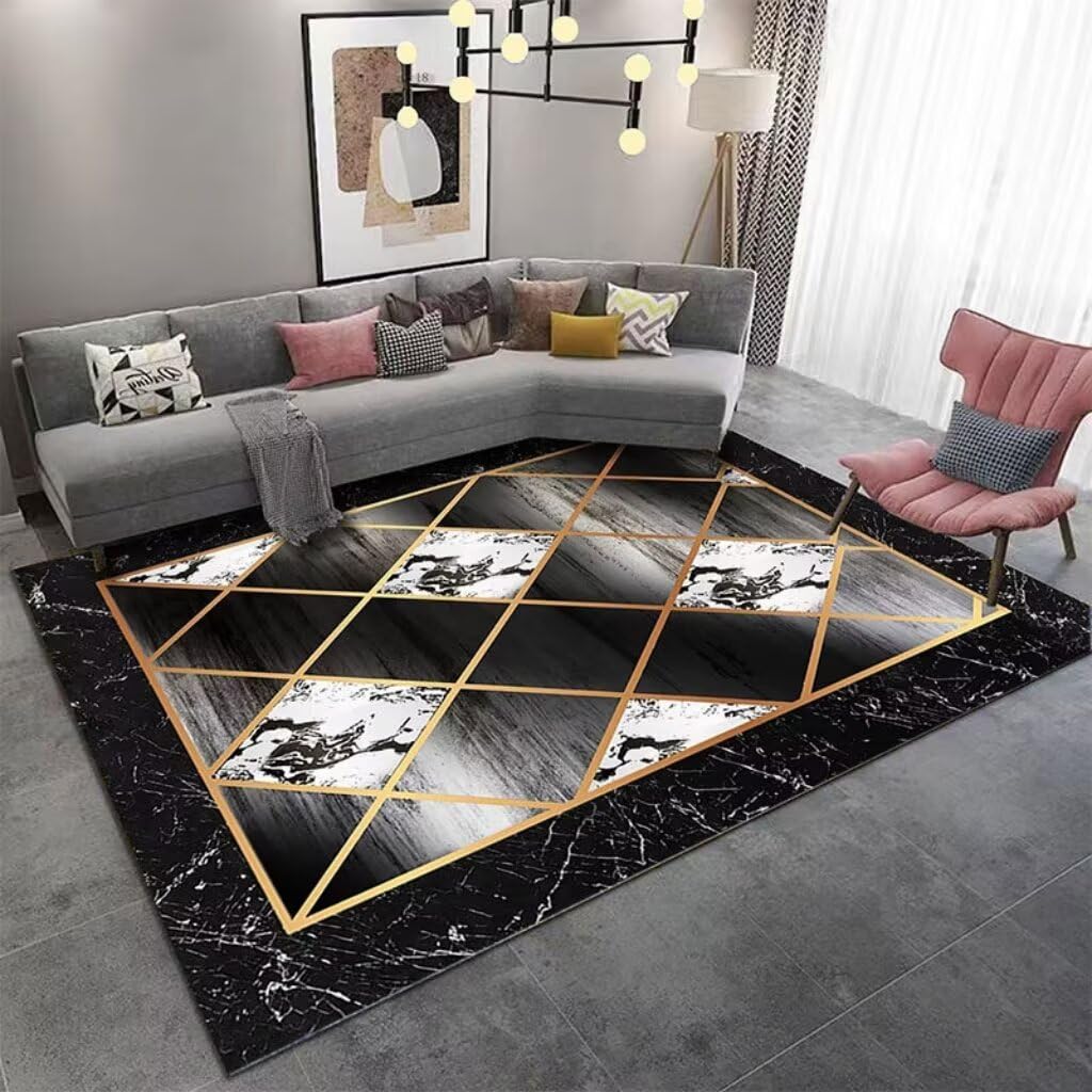 Tapis enfant lavable noir 200x250cm antidérapant grand format pour salon et chambre de bébé moderne