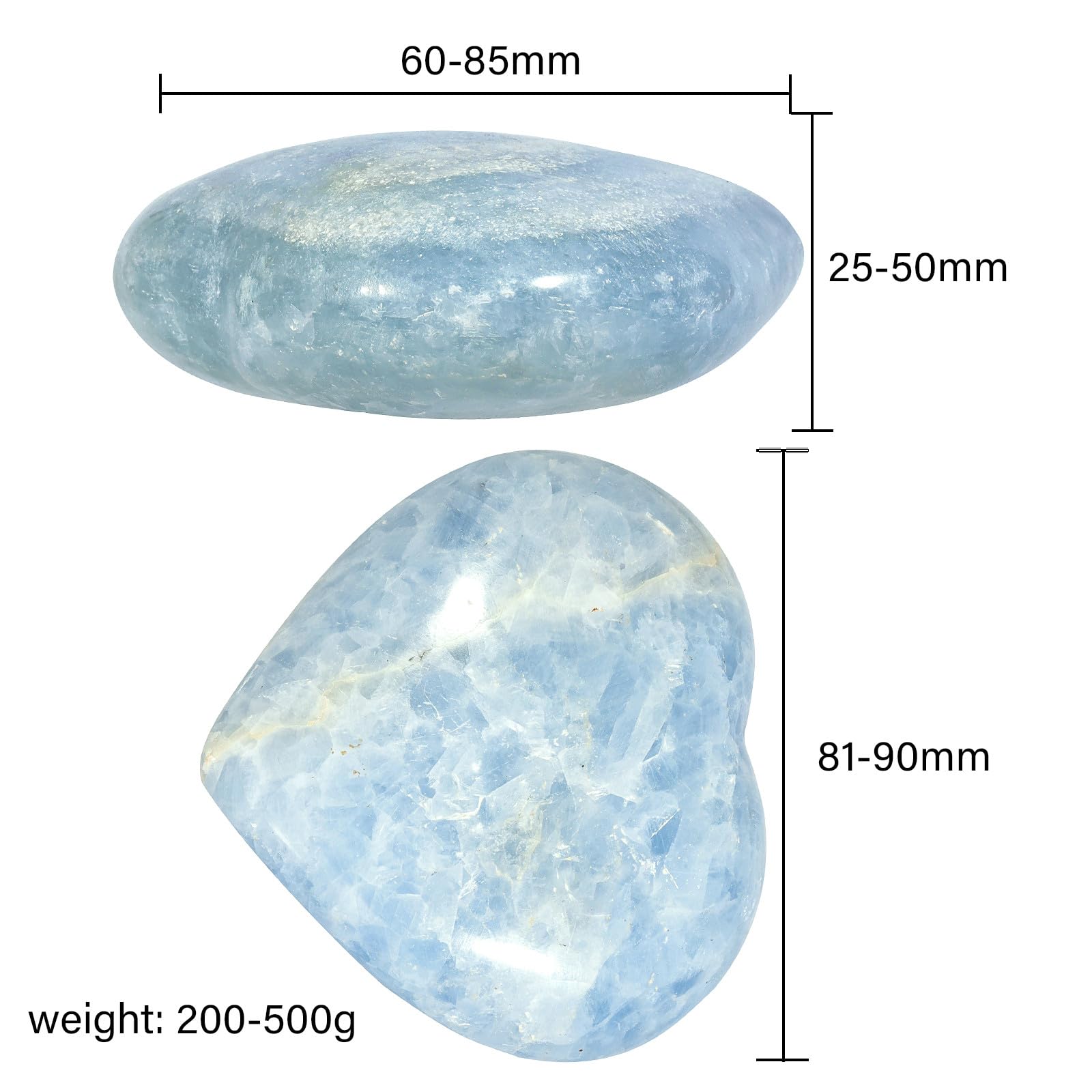 Nupuyai Natural Blue Celestite Crystal Heart Stone, Polished Worry Palm Stone Anxiety Relief - Image 2