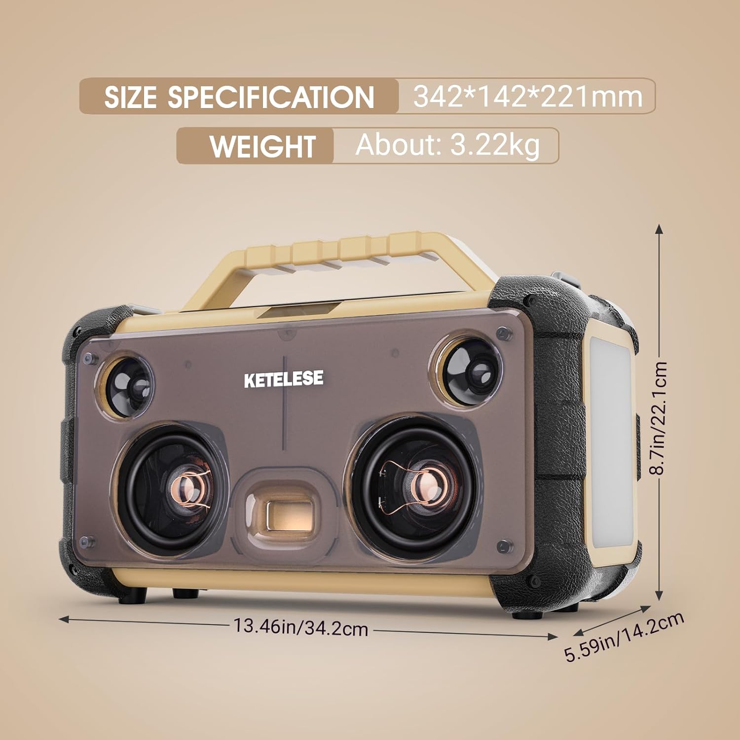 Unique CD Player with 4 Glass Diaphragms Speakers, Portable Bluetooth Speaker Powerful Sound, FM Radio/ AUX Audio/24H Playtime/ 2 Huge LED Lights/ TF Card Slot, for Outdoor/Backyard/Party/Gift/Camping