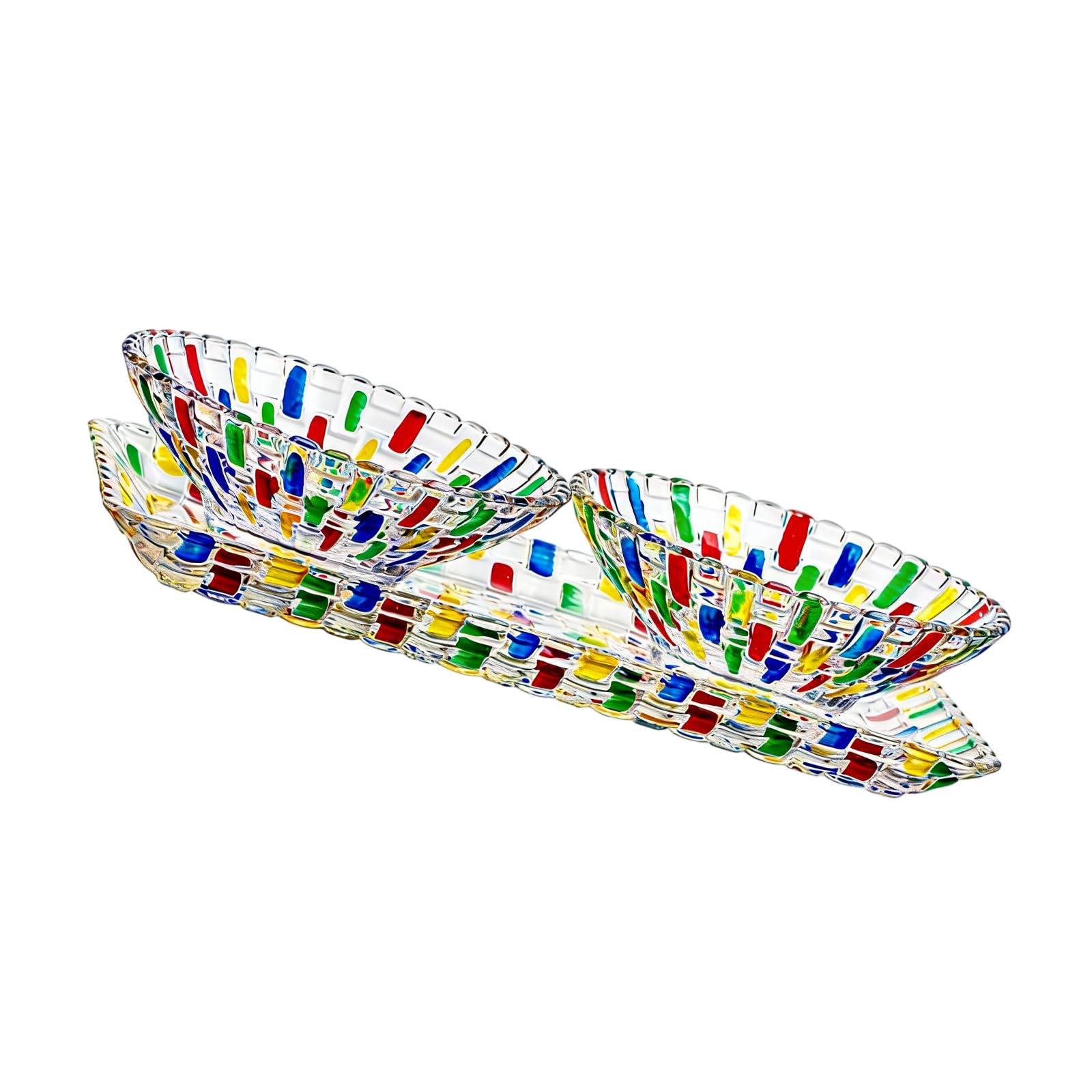 Tsophreniq Colorful Glass Decorative Woven Crystal Fruit Salad Bowls and Serving Tray Set for Living Room and Kitchen Decors Colorful Woven Glass Fruit Bowl