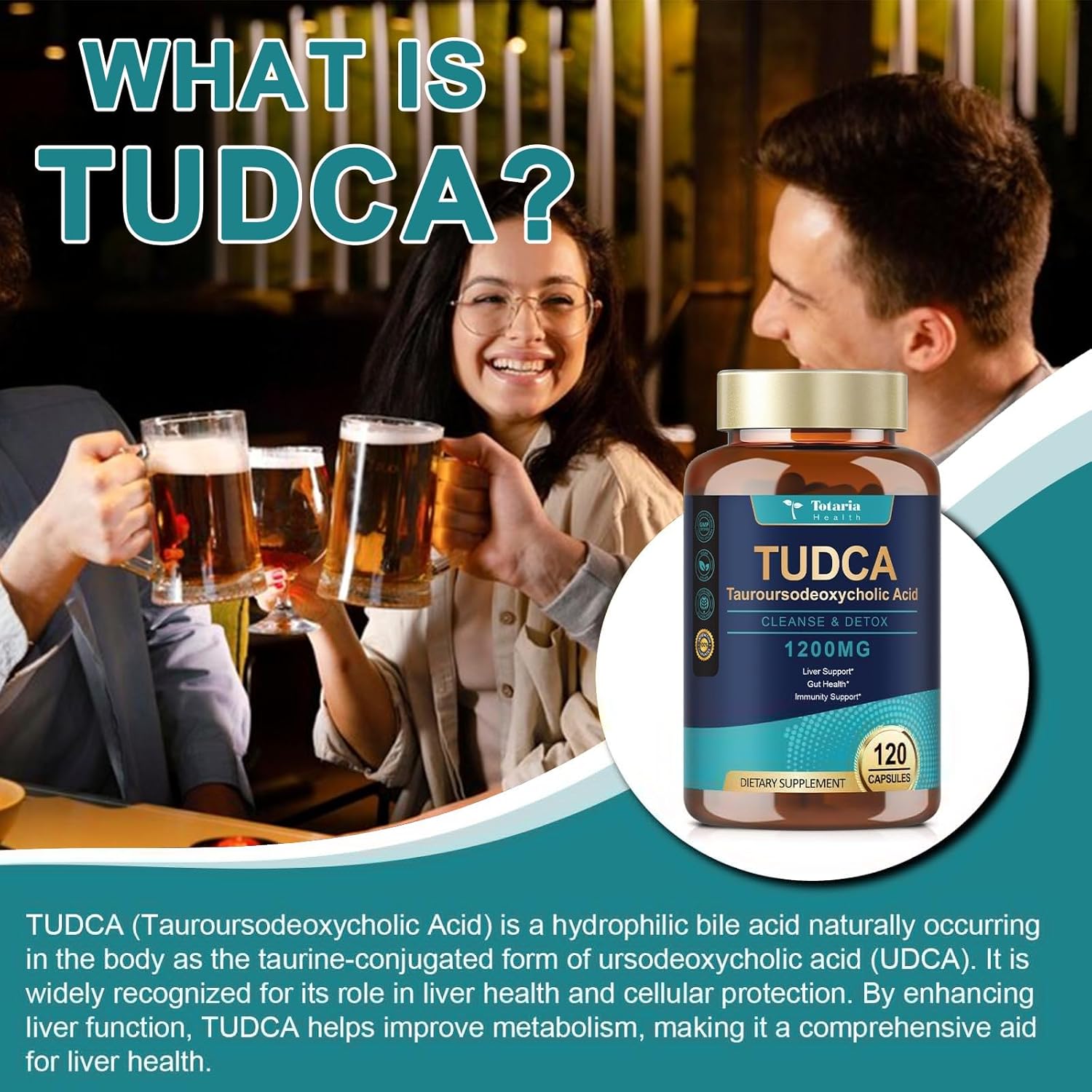 Totaria TUDCA Supplement 1200mg (Tauroursodeoxycholic Acid), 120 Capsules, Ultra Strength TUDCA Bile Salts Liver Supplements, Pure Tudca for Liver and Gallbladder Repair, Gut Health - Image 4