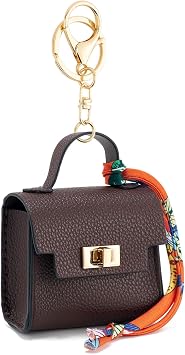 Coin Purse Mini Handbag Keychain for Women,Creative Pendant Keyrings Makeup Bag,Small Change Pouch Coin Purse ZipperBrown