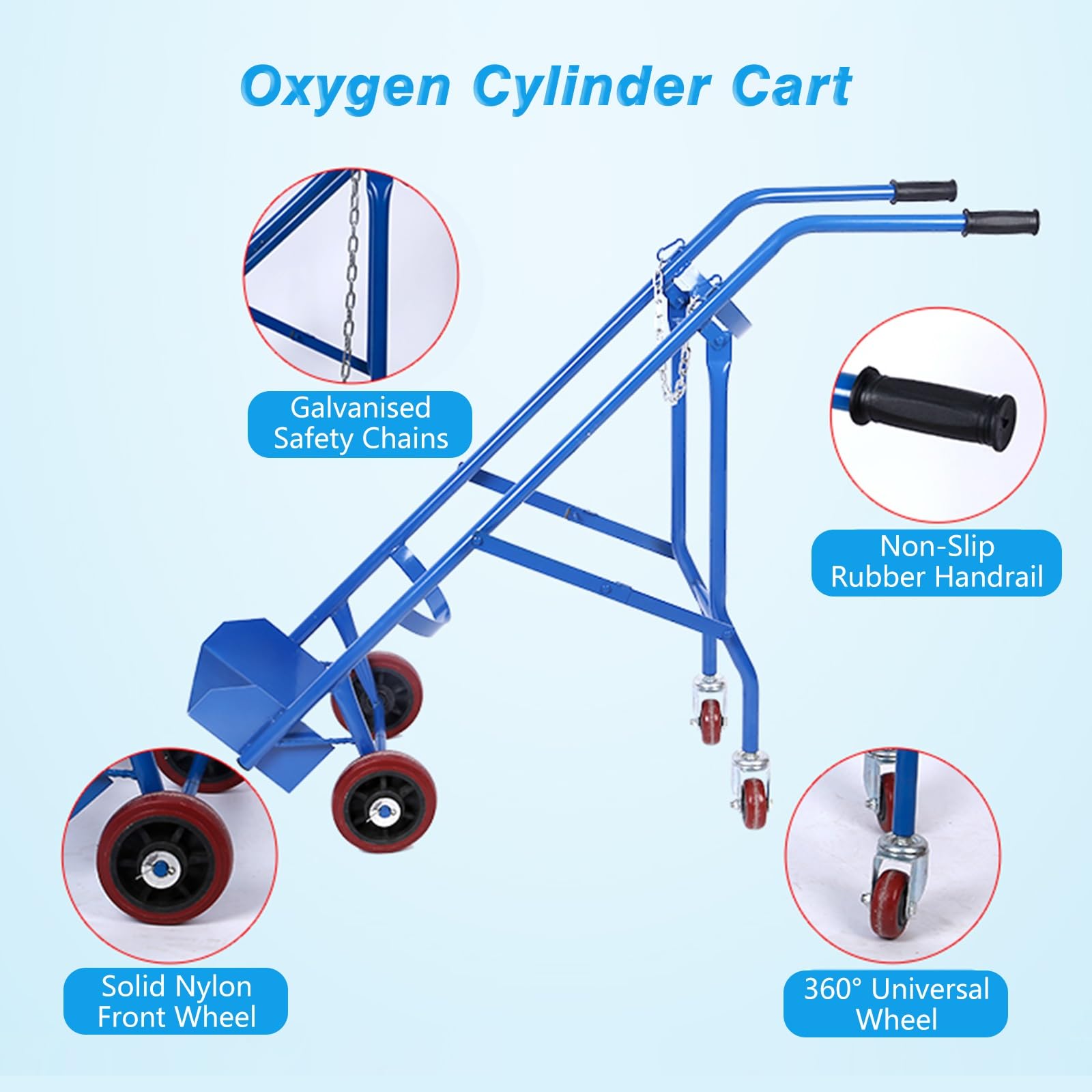 Oxygen Tank Cart Dolly with Retractable Wheels & Curved Slots & Handles, Large Gas Cylinder Trolley for Nursing Homes Clinics, Mobile Tank Holder for Campers