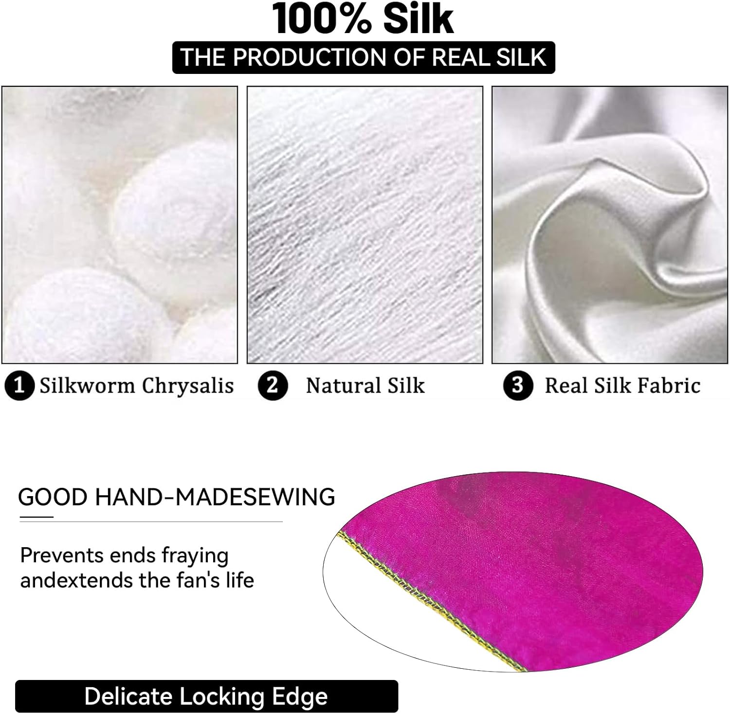 1 Pair Women Real Silk Belly Dance Fan Veils - Handmade Long Bamboo Fans for Professional Dancing 180cm * 90cm (Left+Right) - Image 5