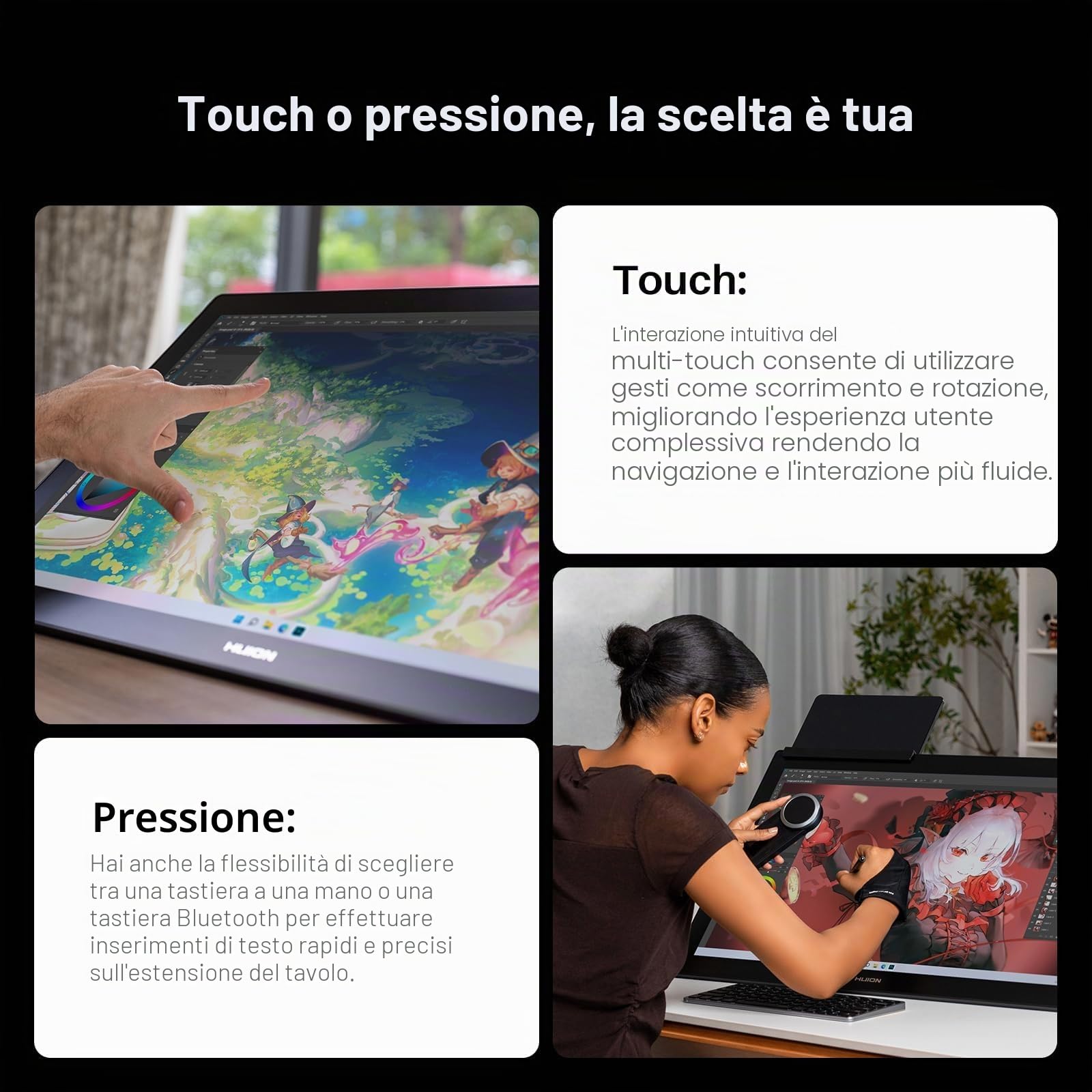 HUION Kamvas Pro 27（144Hz）Tavoletta Grafica con Schermo, 27 pollici 4K UHD 144 Hz, con calibratore del colore, PenTech 4.0 con funzionalità touch e Canvas Glass 3.0, compatibile con Windows e Mac