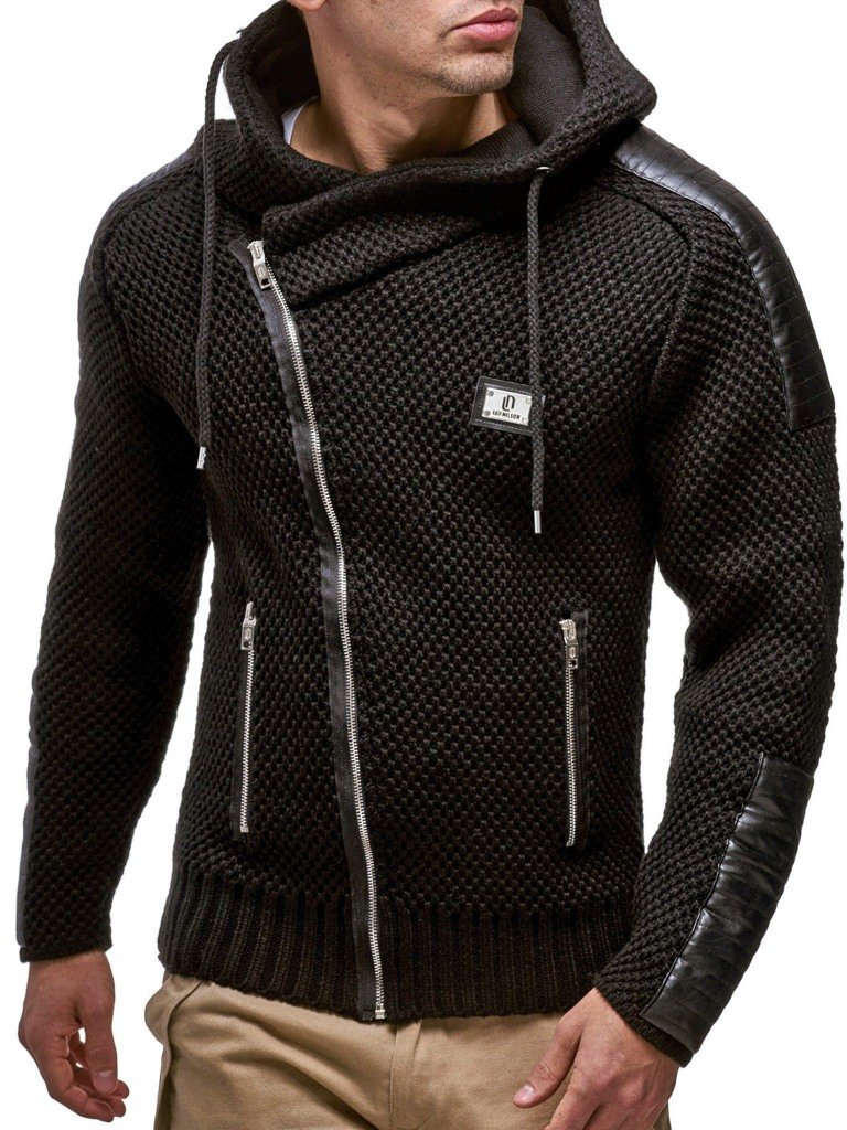 Leif Nelson Giacca da uomo a maglia con cappuccio, slim fit, giacca invernale da uomo, felpa con cappuccio a lunga seleeve, maglione invernale LN5015