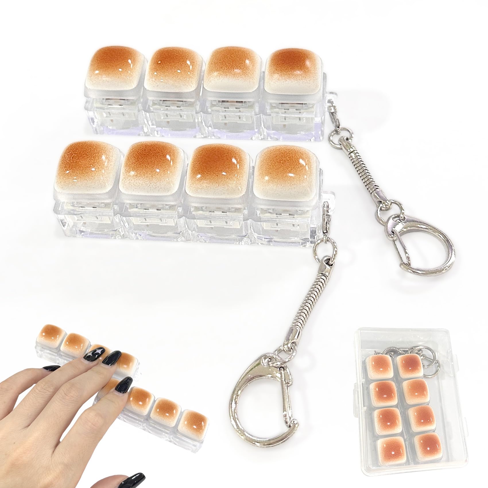 Photo 1 of 1 Pack Caramel Bread Keyboard Fidget Toy – Crisp Sound,Stress Relief Fidget Clicker Keychain,Quiet Anxiety Toys for Adults at Work, Travel, Home – Anxiety Relief & Focus Boost (Caramel Bread)