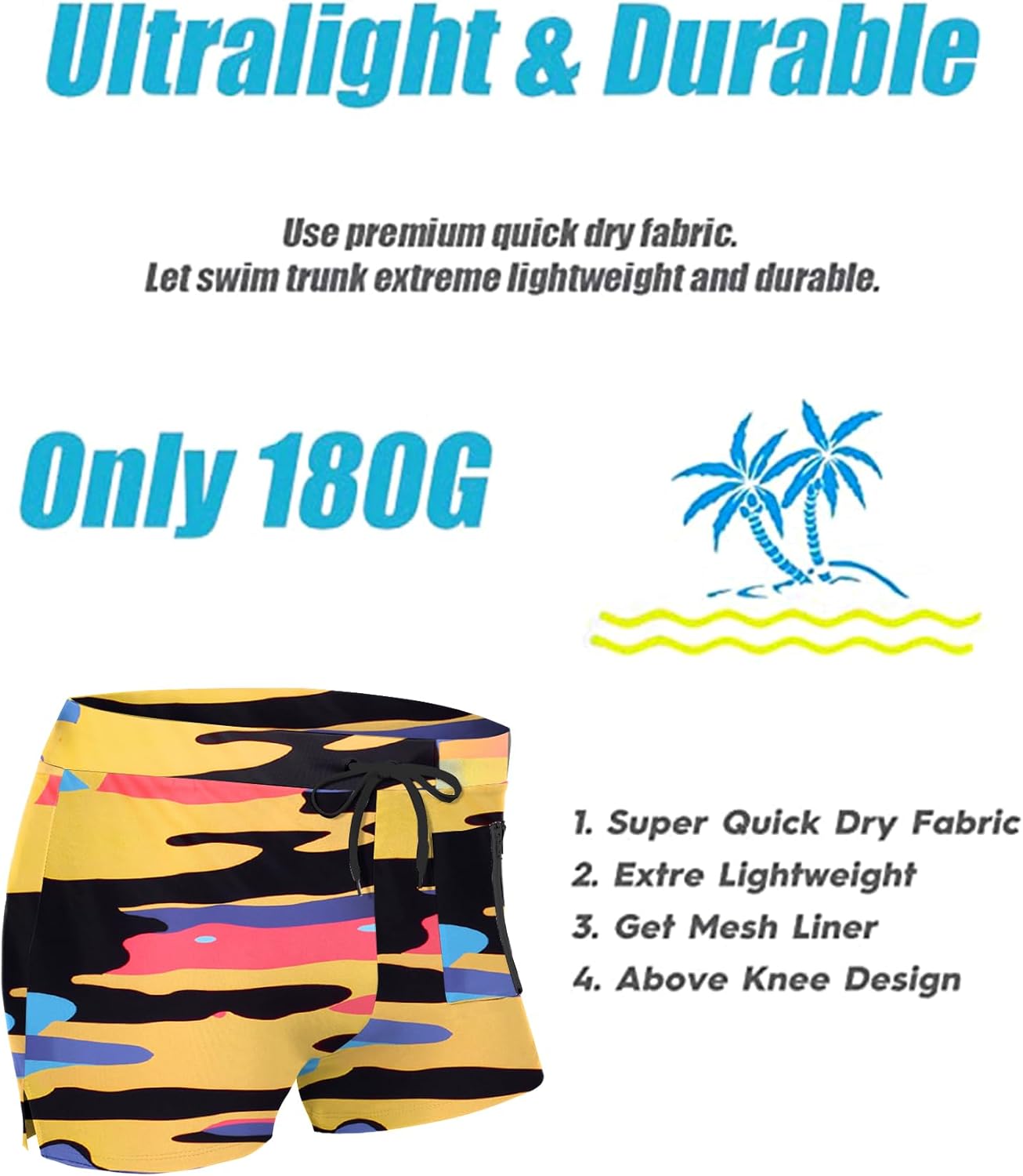 COOFANDY Mens Swim Trunks Swimwear Bathing Suit Swim Brief Square Leg Board Short S-3XL - Image 6