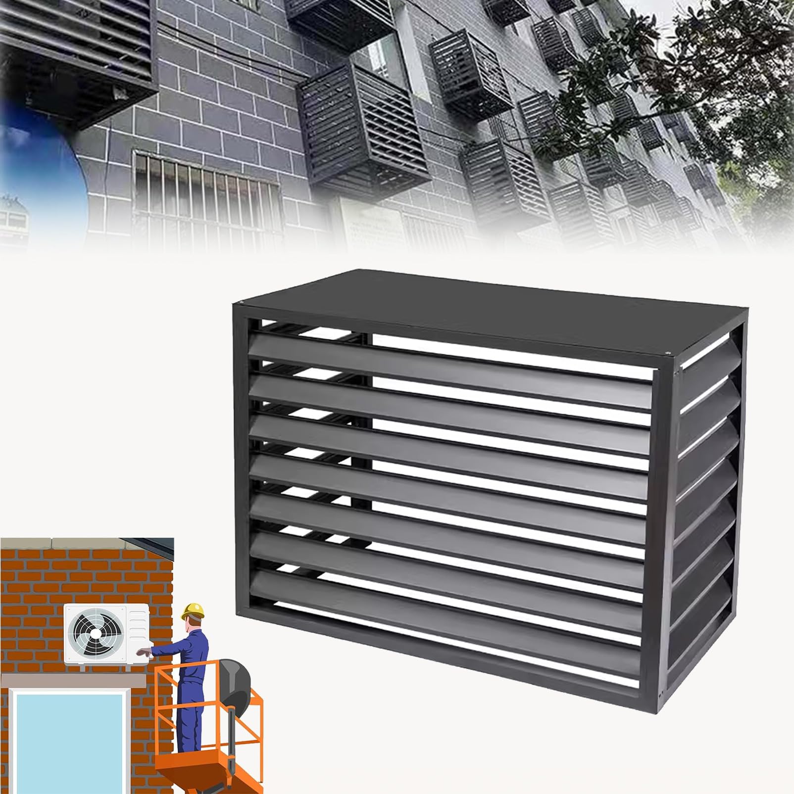 Pxkmouy 120*150*70cm Air Conditioner Fence Screen Outdoor Condenser Protective Cover Heat Pump Cover Decorative Privacy Fence Screen Shelf Plant Stand The top panel can place bonsai