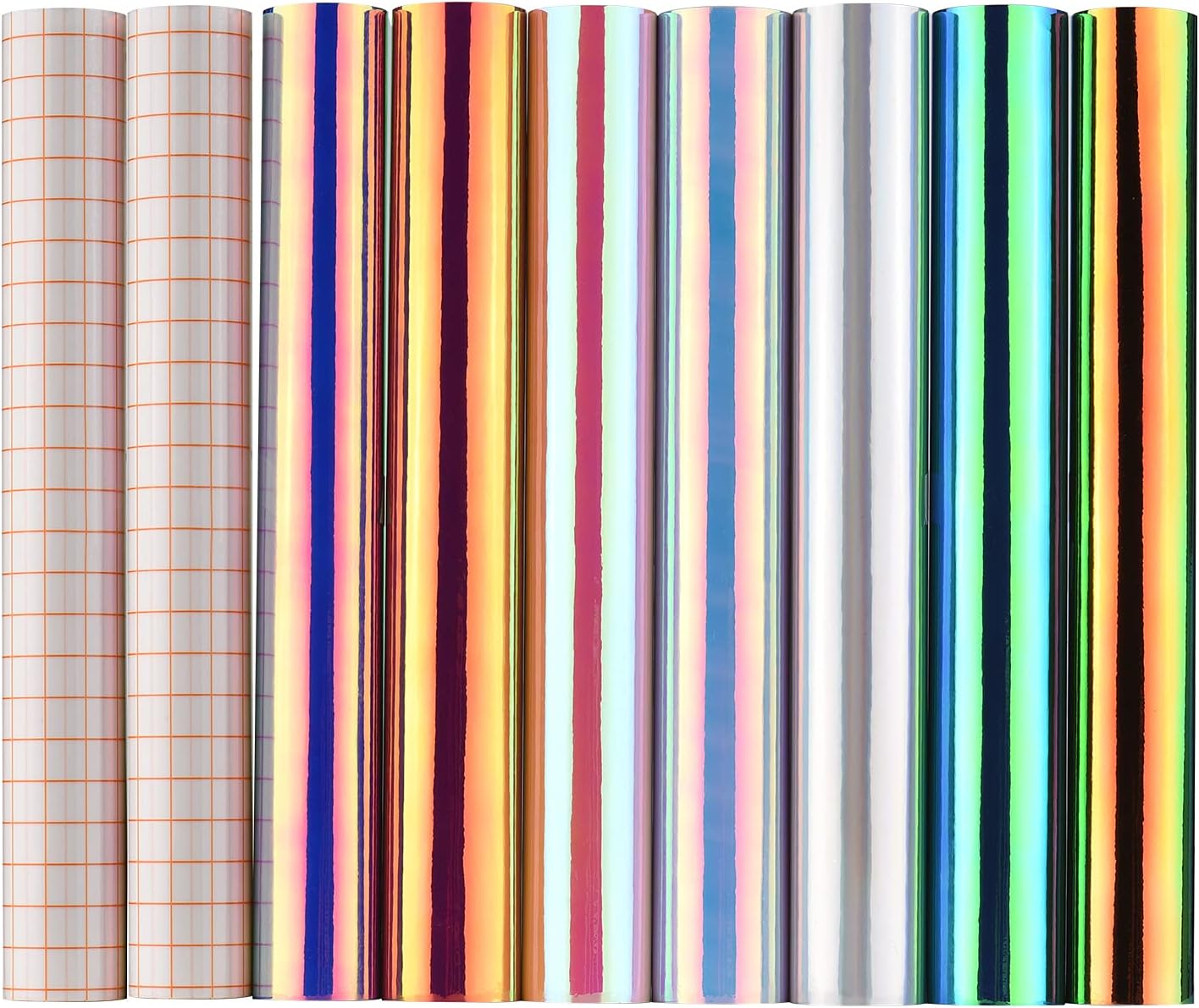 Film Holographic Adhesive Craft 30.5x30.5cm/12x12In 7 Assorted Colors with 2 Pieces of Transfer Film Compatible with Cricut Silhouette Cameo Decals Signs Home Decoration DIY Crafts