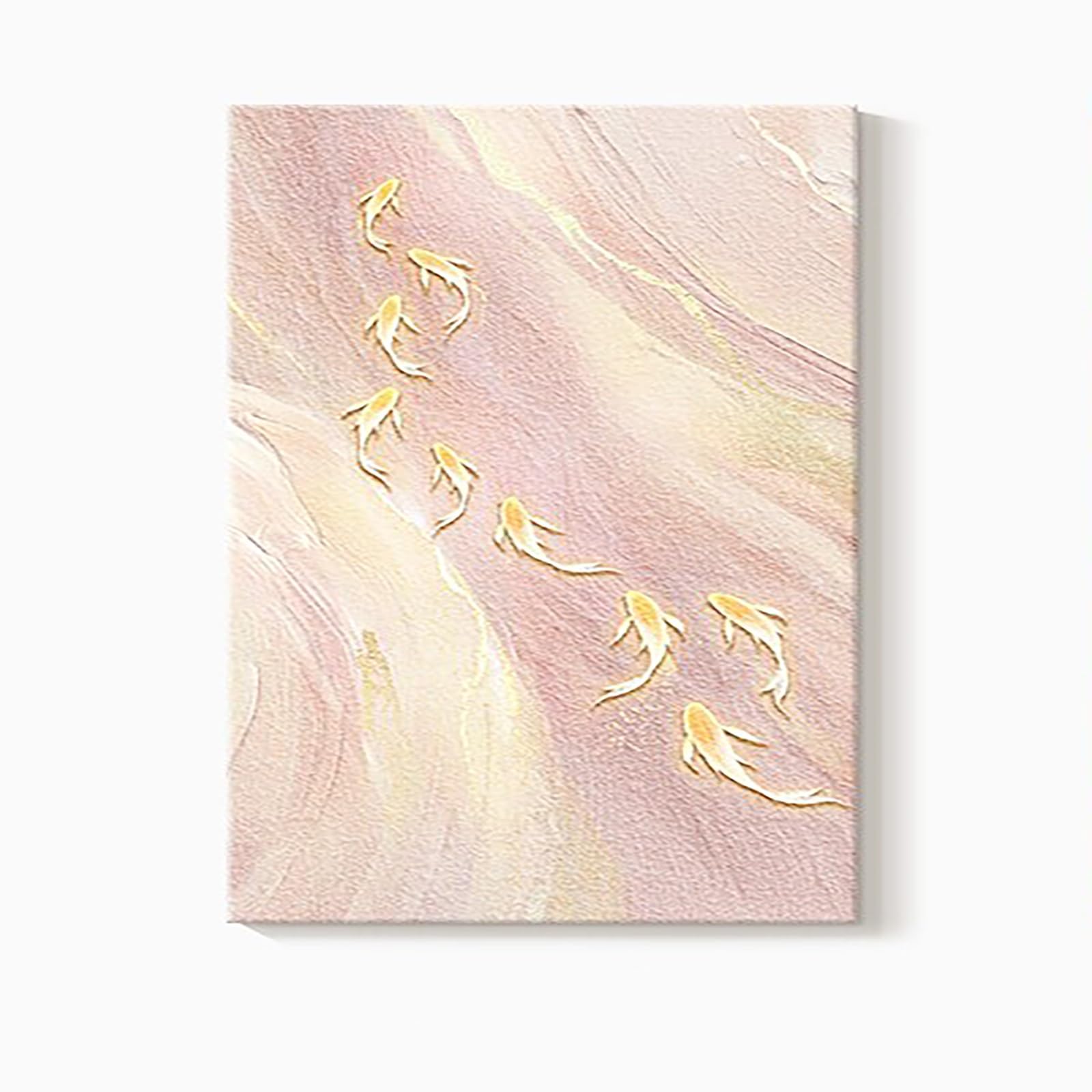 ZCQMSCWW 3D LED Gilded Koi Fish Wall Sculpture, Plug-in Power Vertical Hanging Borderless Sandstone Textured Finish for Living Room Bedroom Entrance(D,120 * 60cm/47.2 * 23.6in)