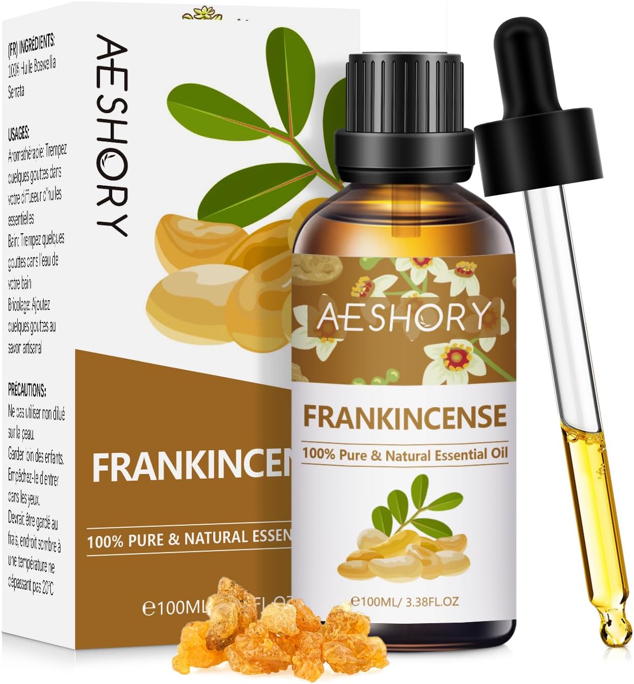 AESHORY Frankincense Essential Oils 100ml, Pure Natural Frankincense Resin Oil for Diffusers for Home, Aromatherapy, Skin Care, Relaxation, Pain Relief, Candle Making