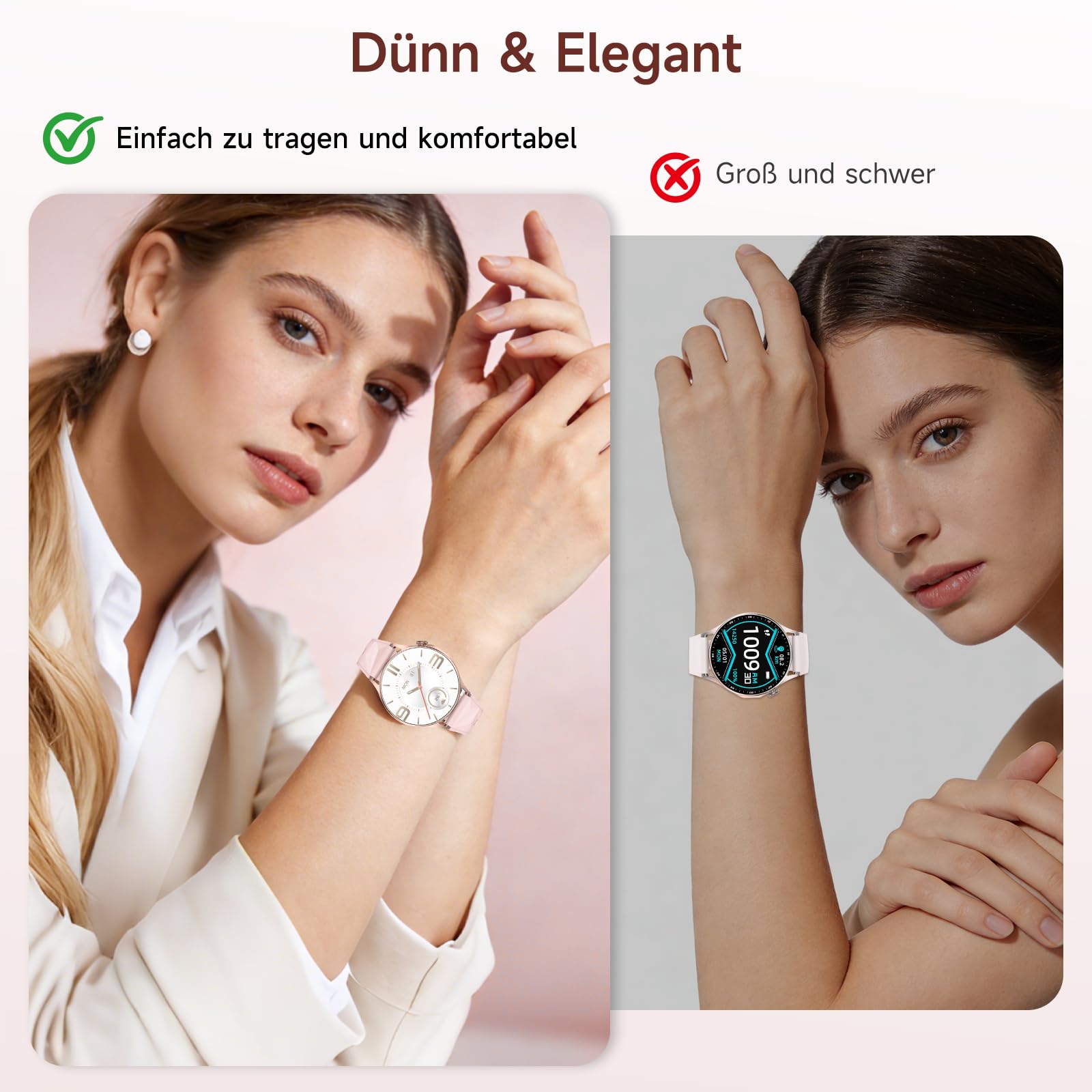 Smartwatch Damen mit EKG, HRV/Blutdruckmessung, 1.32" AMOLED Gesundheitsuhr | Telefonfunktion, 24H Mikro-Check, Puls, Schlaf, SpO2, Harnsäure, BMI, Temperatur & Zyklus, SOS, Fitnessuhr für iOS/Android