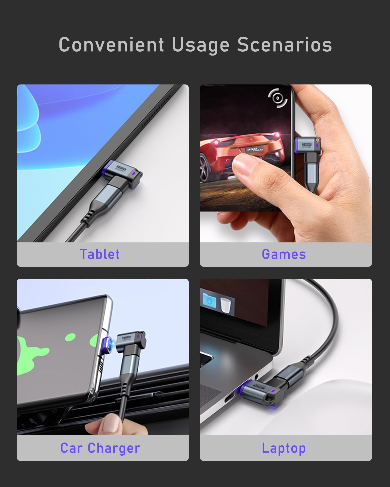 USB-C-Adapter, 24-polig, 240 W, magnetischer 90-Grad-Winkel, USBC-Stecker auf USB-Buchse, Adapter, 40 Gbit/s Adapterverlängerung