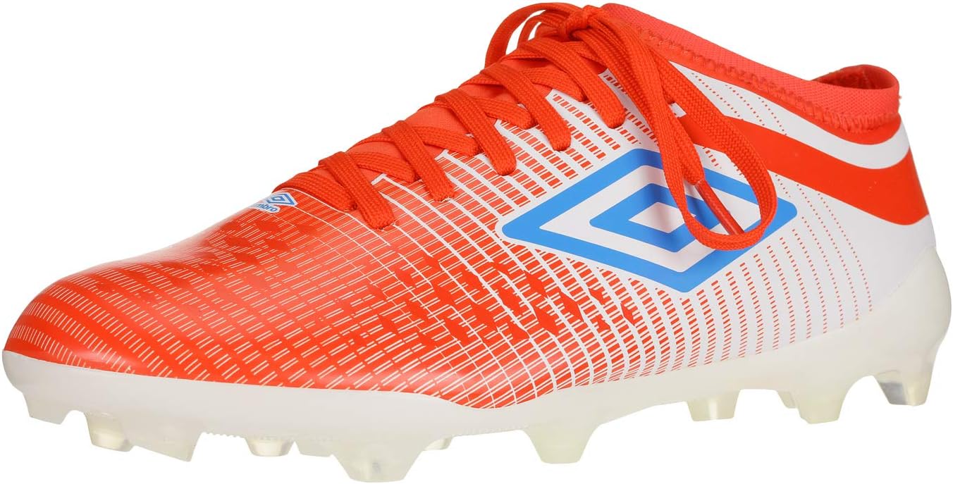 Umbro Men's Velocita IV Premier Firm Ground Soccer Shoes, White/Ibiza Blue/Cherry Tomato