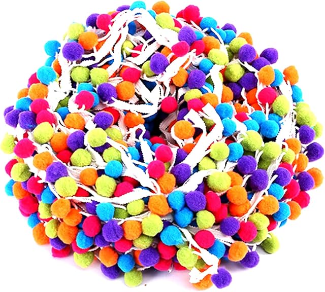ALLY-MAGIC 5 Yards Rainbow Pom Pom Ball Trim Ribbon Ball Fringe Sewing Ribbon for DIY Craft Dress Embellish Headband Girls Y2MQHB (A)