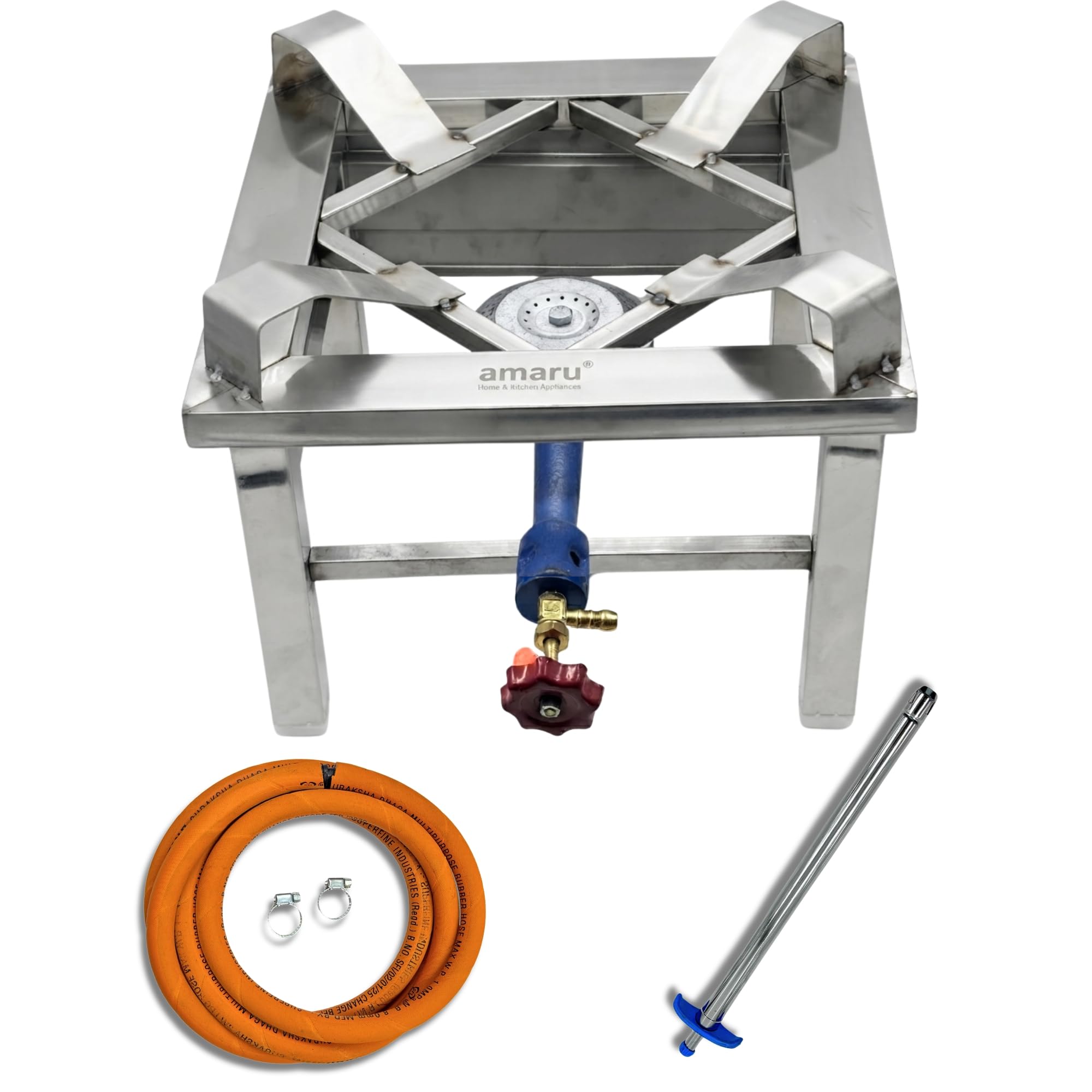 Amaru Single Burner Stainless Steel Square Chulha Canteen Bhatti Commercial Gas Stove Manual Medium-12Lx12Wx9H-image-30