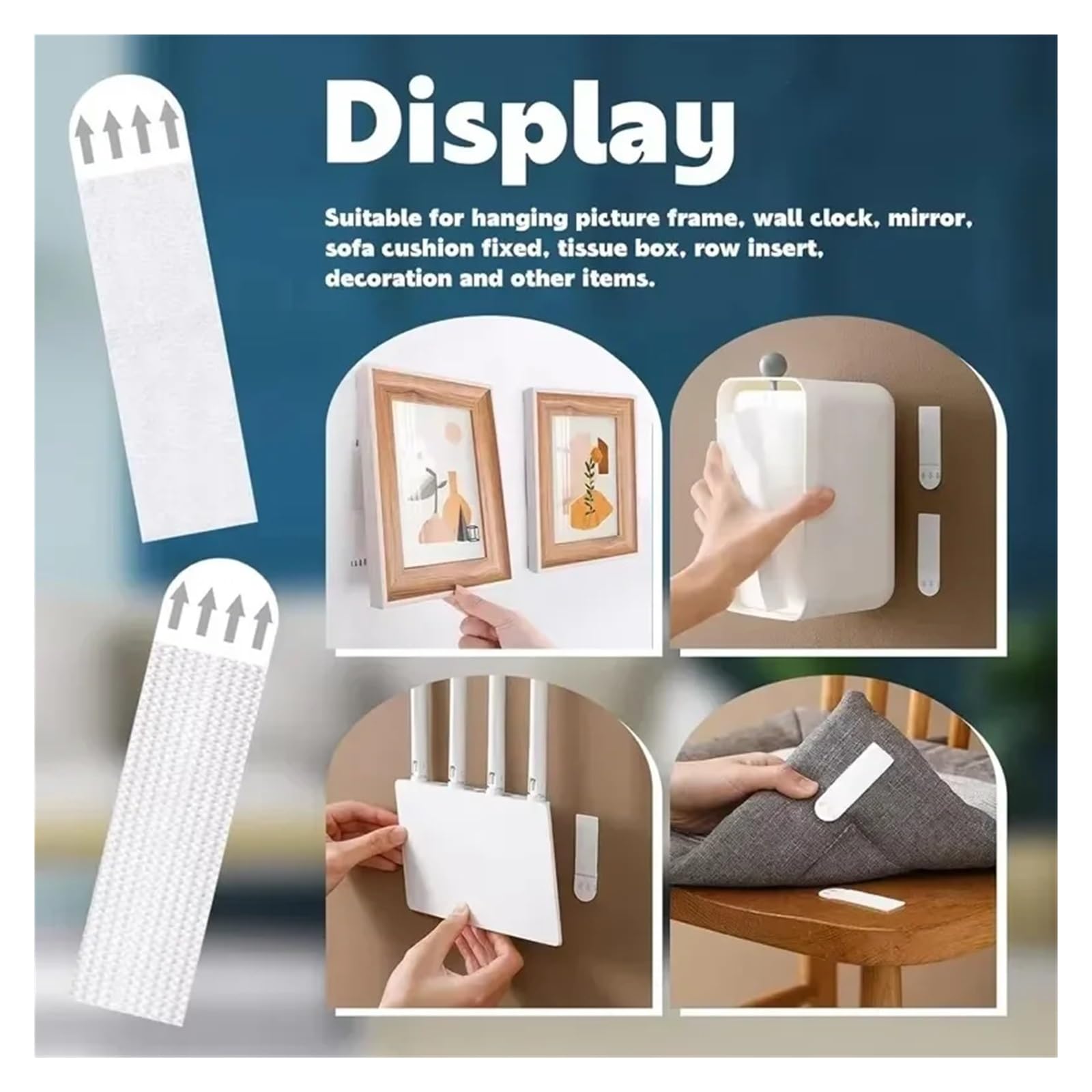 Languettes Accroche Tableaux Bande adhésive Double face, bande murale suspendue sans poinçon, cadre Photo suspendu, bandes autocollantes amovibles(48pairs)