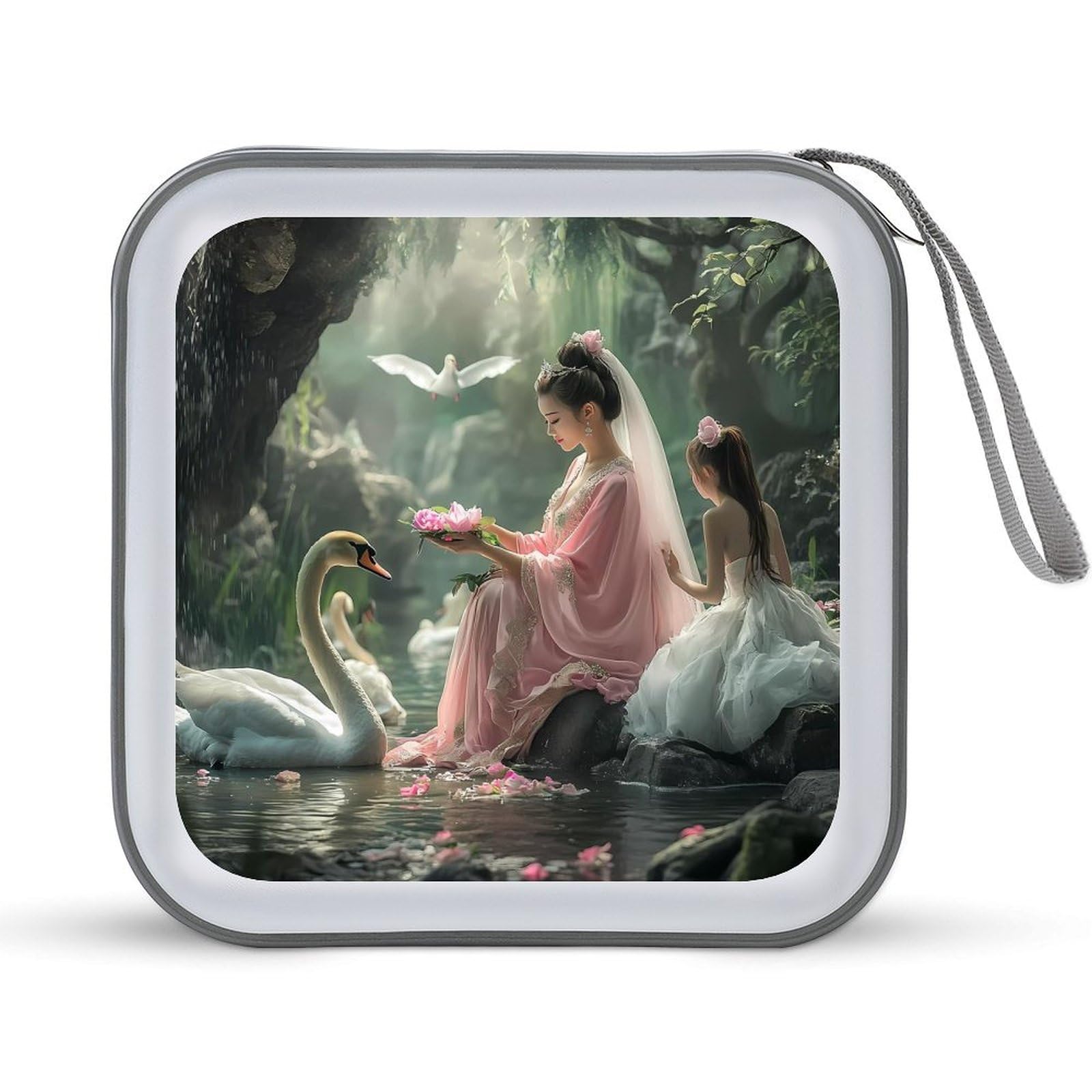 White Swan Woman Lake CD Case Portable DVD Holder Storage Organizer for Home Travel