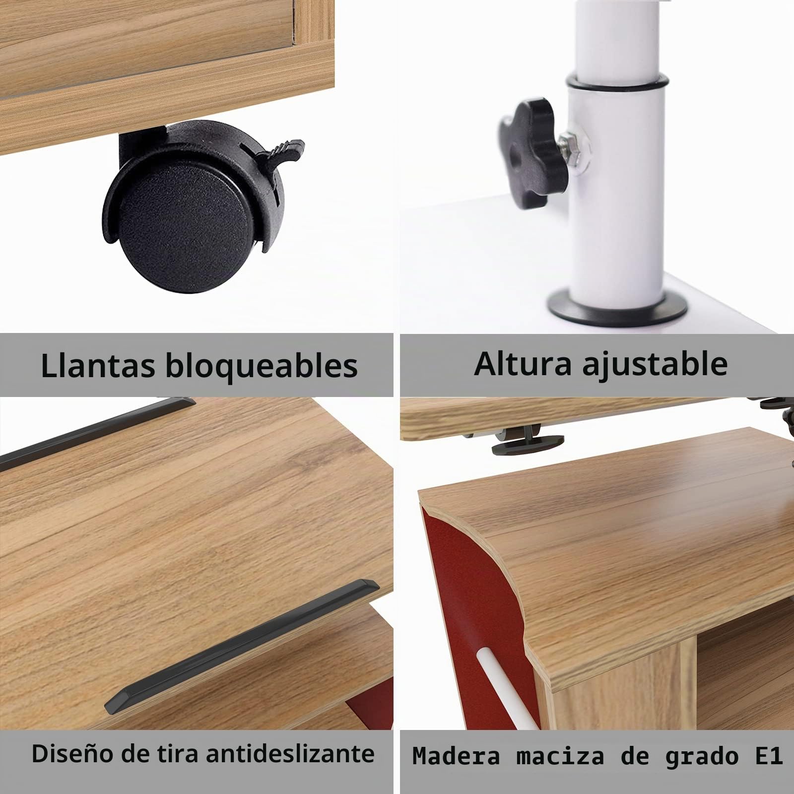 sogesfurniture Mesita de Noche, Mesa Auxiliar con Ruedas, 2 Cajónes, Compartimento Abierto, Mesilla de Noche de Madera Mesa Auxiliar Moderno para Dormitorio Habitación, Salón, 60×40×70-90cm, Roble