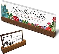 Vista 23 de Artblox - Placa de nombre personalizada para escritorio Diseño de flores de violetas sobre cristal acrílico transparente Placa de nombre