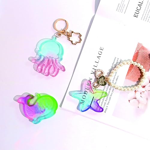 Miniatura 2 de 6 moldes de resina epoxi UV de arena movediza de resina para medusas, estrellas de mar, pulpo, tortuga, delfín, ballena, huecos, agitadores, moldes