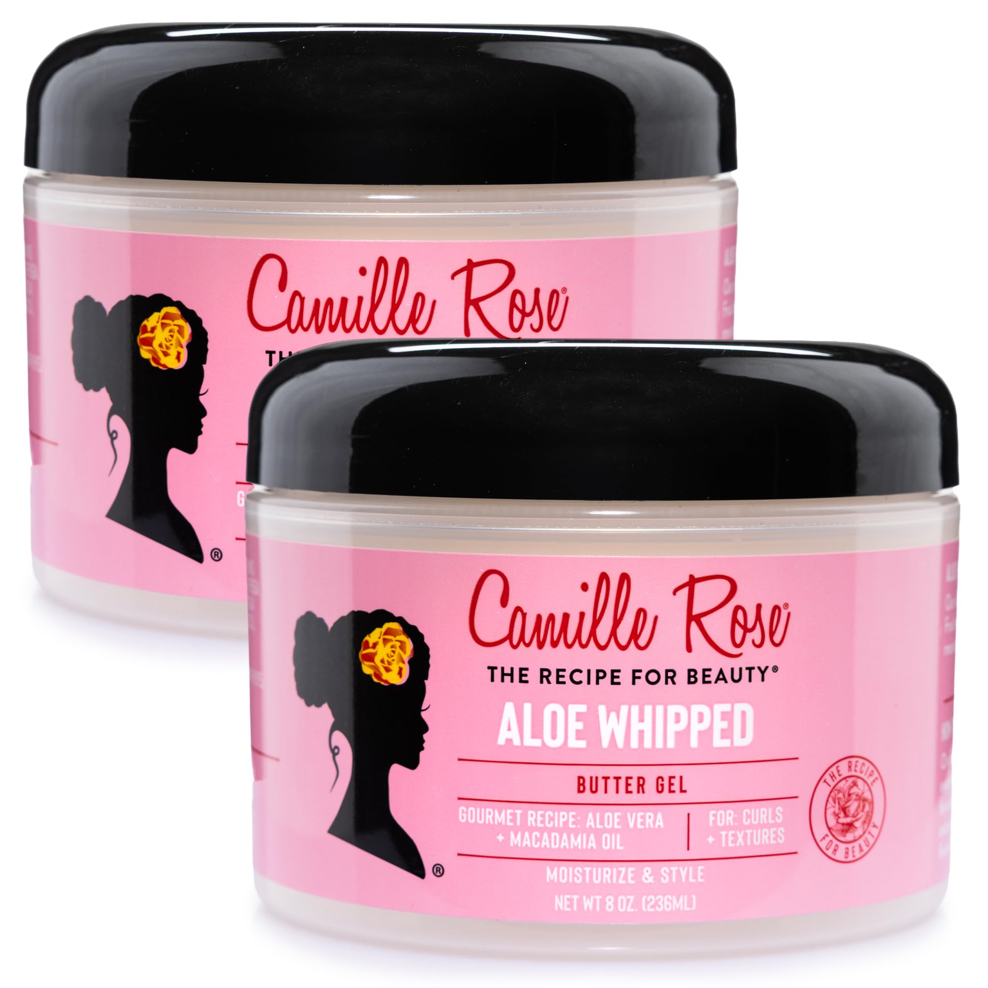 Camille Rose Aloe Whipped Butter Gel 2-Pack – Moisture-Rich Styling Gel, Leave-In Conditioner for Curly Hair with Castor Oil, Rosemary Extract, 8 Oz
