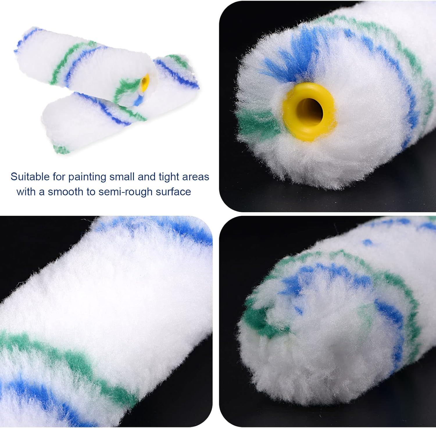 HARFINGTON 100pcs 4 Inch Paint Roller Kit, Polyester Fiber Nap Small Paint Roller Brush with 10 Inch Length Handle House Painting Supplies Wall Painting Tools