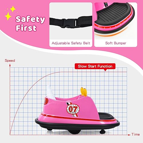 Miniatura 6 de HONEY JOY Coche de parachoques para niños, auto de choque alimentado por batería de 12 V, joysticks duales, luz LED intermitente y giro de 360