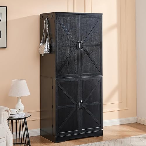 LIDYUK Armario Armoire - Armario de almacenamiento de 72 pulgadas de alto con barra para colgar, estantes y cajón, armario independiente con puerta