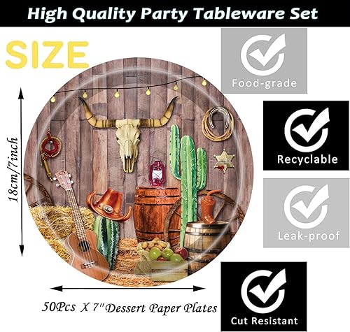Miniatura 3 de 50 platos de fiesta occidental, suministros de fiesta de vaquero occidental, platos de papel de postre del salvaje oeste de 7 pulgadas, platos de