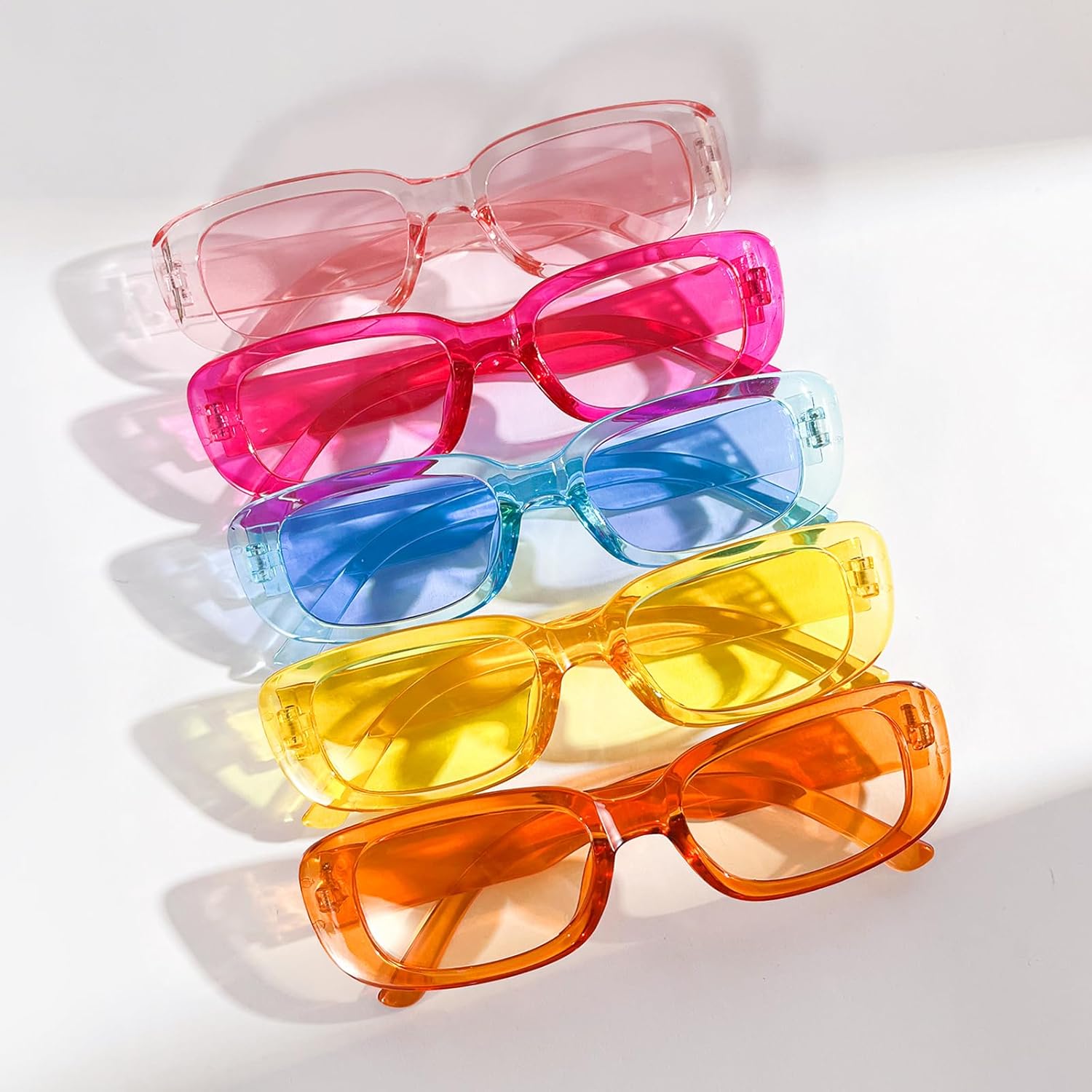 16 Pack Retro Rectangle Sunglasses Classic Women Vintage Square Eyewear Matte Clear Narrow Frame Fashion Glasses - Image 5