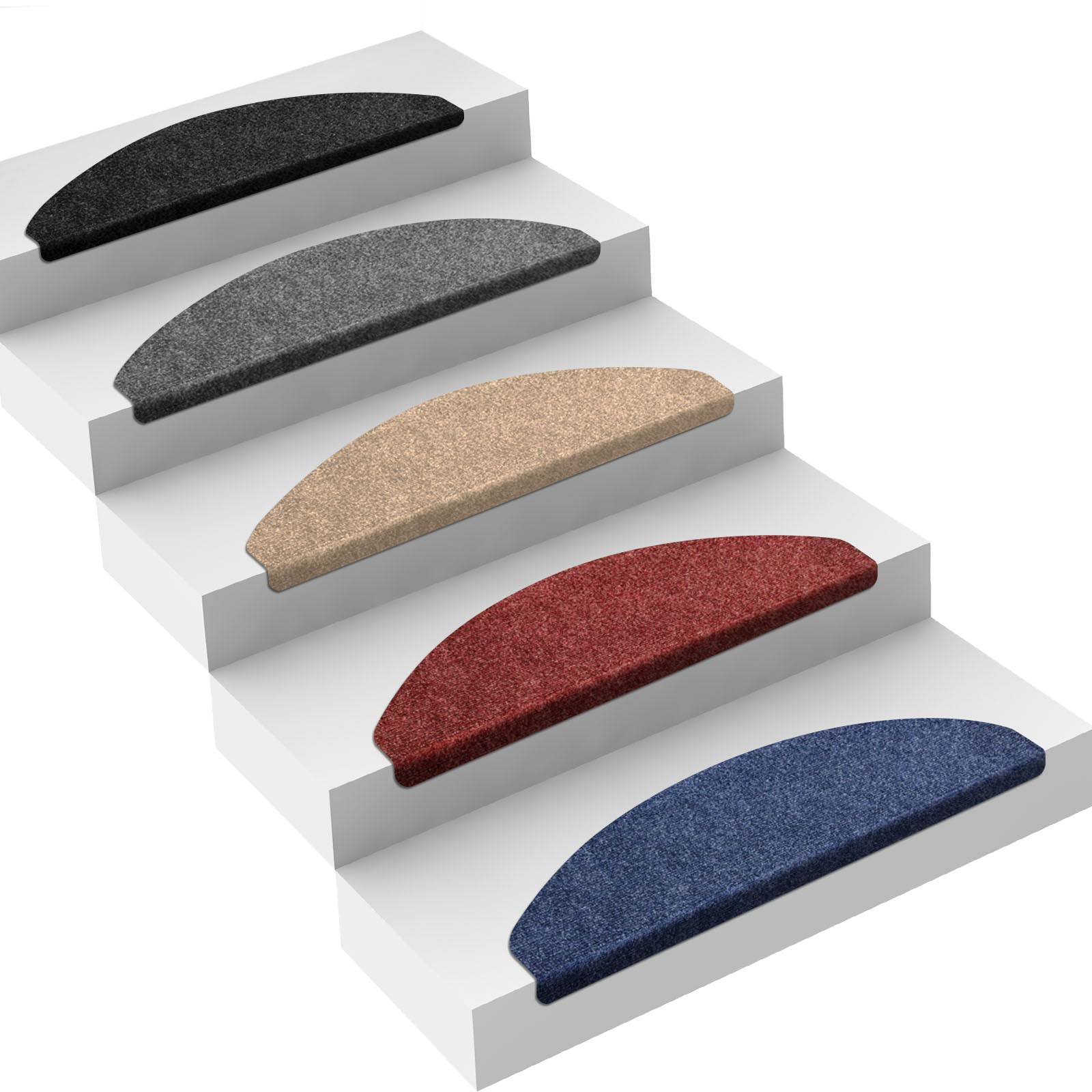 Leipzig - Tappetini per gradini semicircolari, antiscivolo e autoadesivi, per scale, per interni, in 5 colori, (rosso)