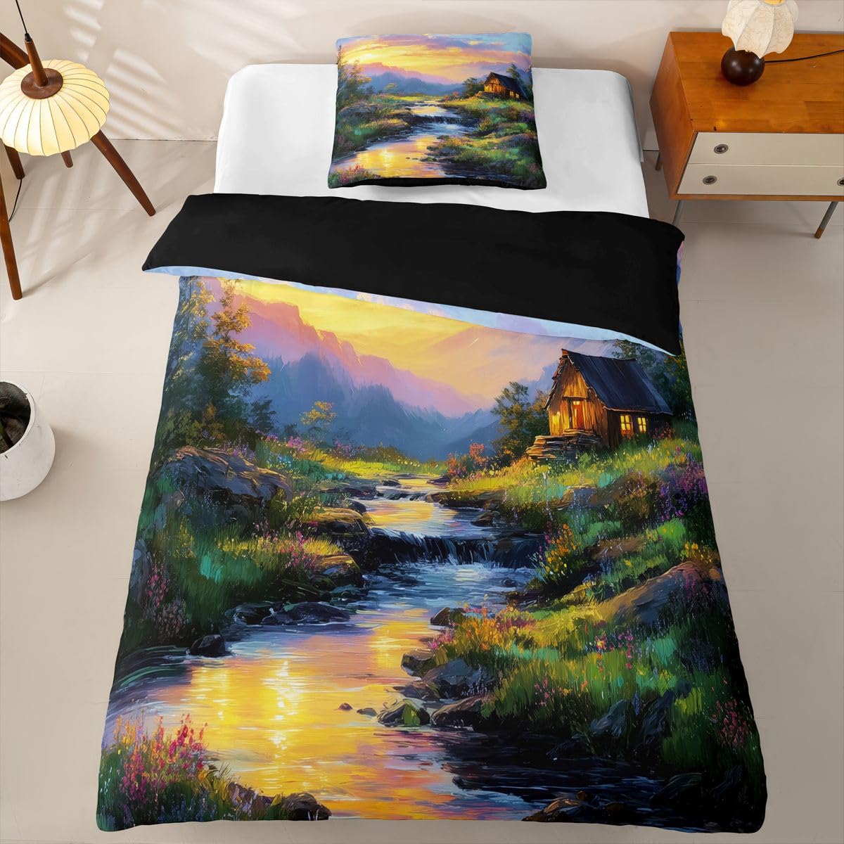 Homewish Buntes Ölgemälde Bettbezug 135x200cm 4tlg