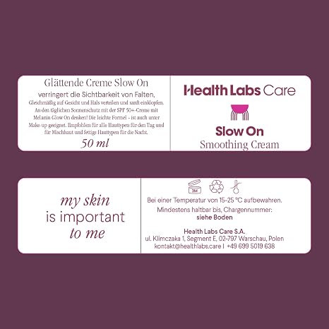 health labs care smoothing cream slow on face cream with lifting effect intense moisturises and restores smoothness of the skin antioxidant slows the aging process 50 ml