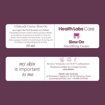 health labs care smoothing cream slow on face cream with lifting effect intense moisturises and restores smoothness of the skin antioxidant slows the aging process 50 ml
