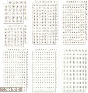 14 Sheets Self Adhesive Pearl Stickers, Hair Pearl Stickers 7size 3-4-5-6-7-8-10mm, Used for Facial Makeup, Eye, Hair, Nail, Wedding Card, Artwork Decoration
