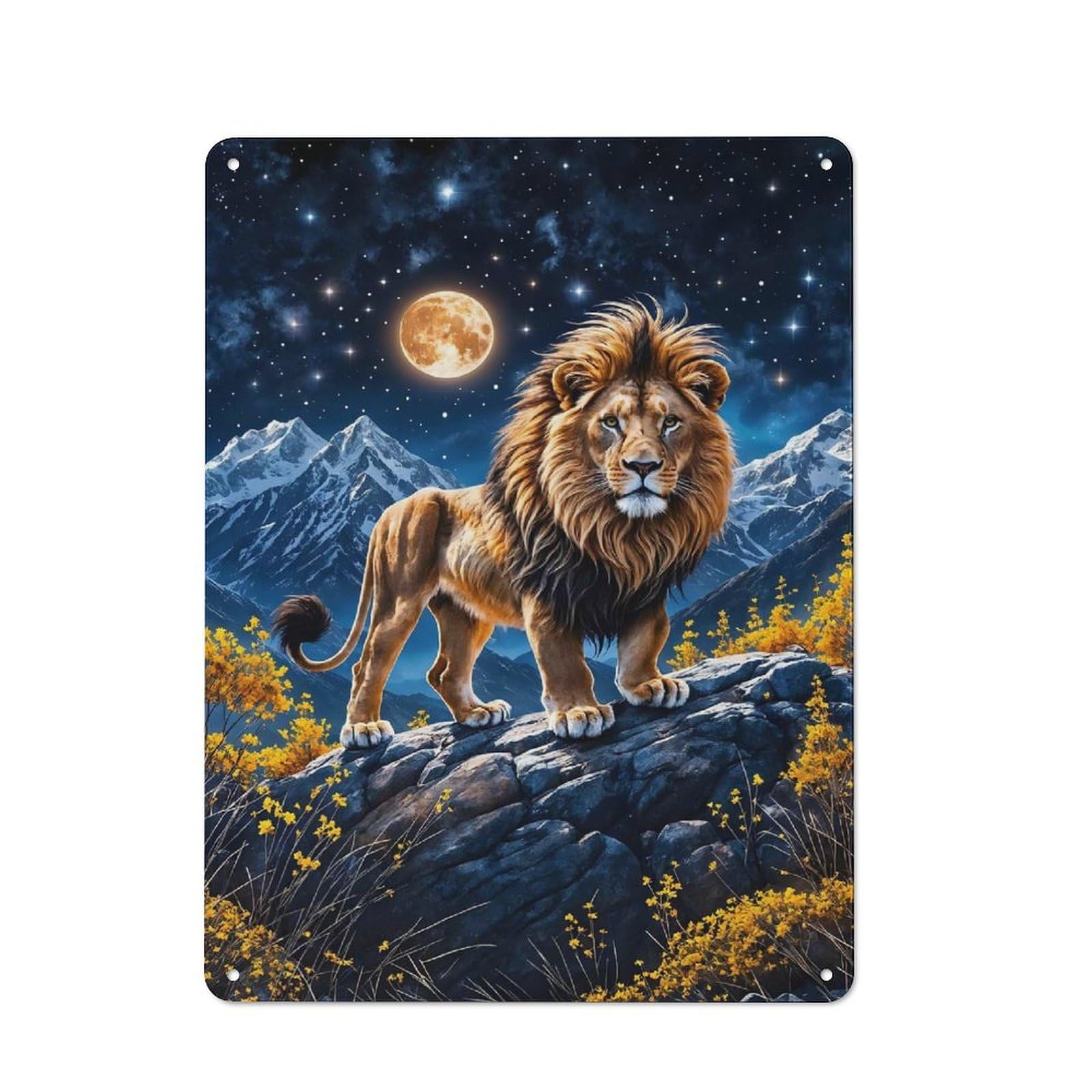 Junmoney Lion Under Full Moon Vintage Tin Sign 40X30cm With For Hobby Room Or Studio, For Metal Sign Collectors, For Garage And Workshop Walls